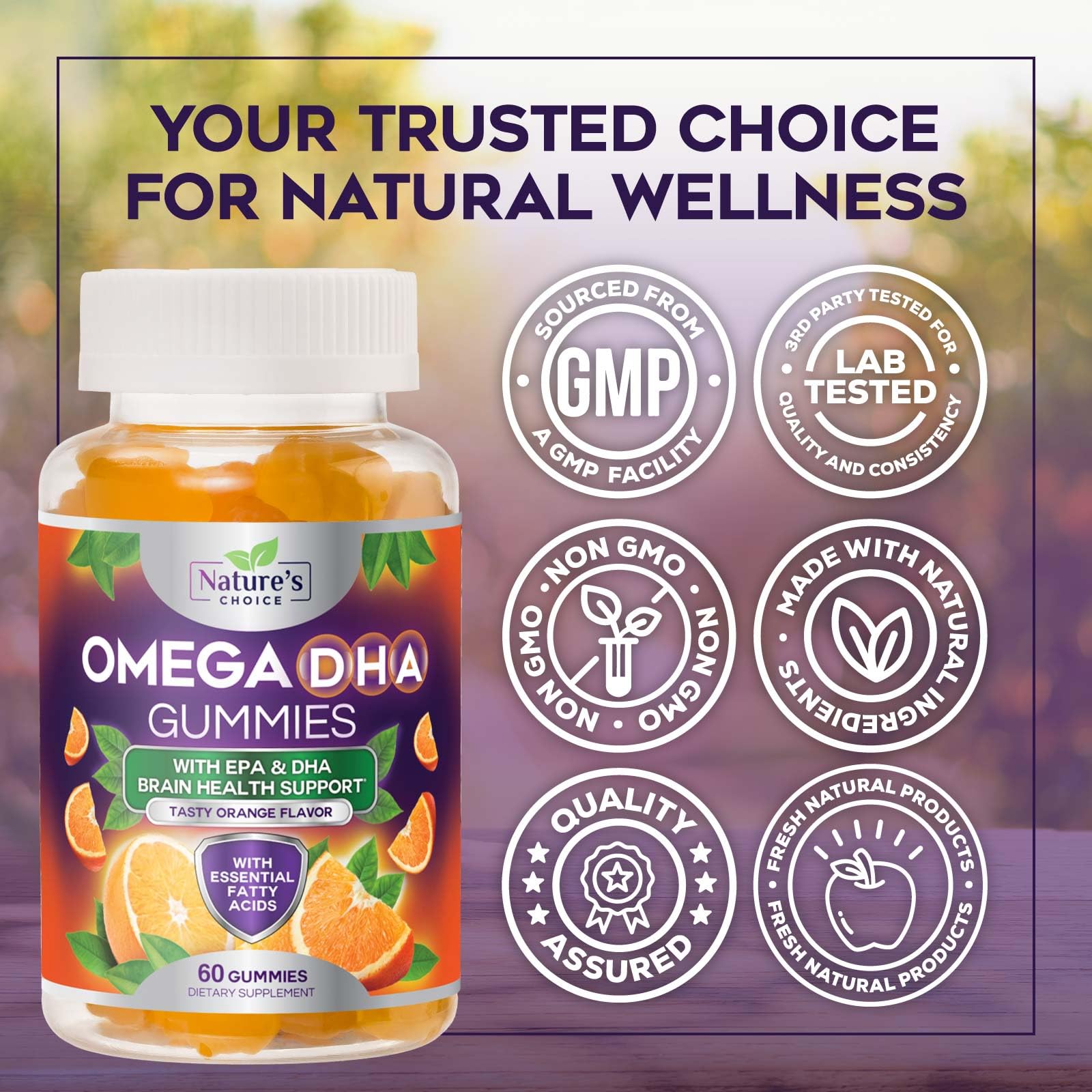 Nature's Choice Omega 3 gomitas sabor naranja que invita a consumirlas