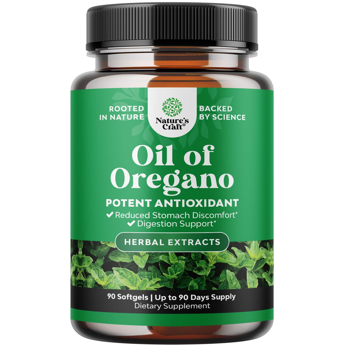 Cápsulas suaves de aceite de orégano Natures Craft para apoyo digestivo suave.
