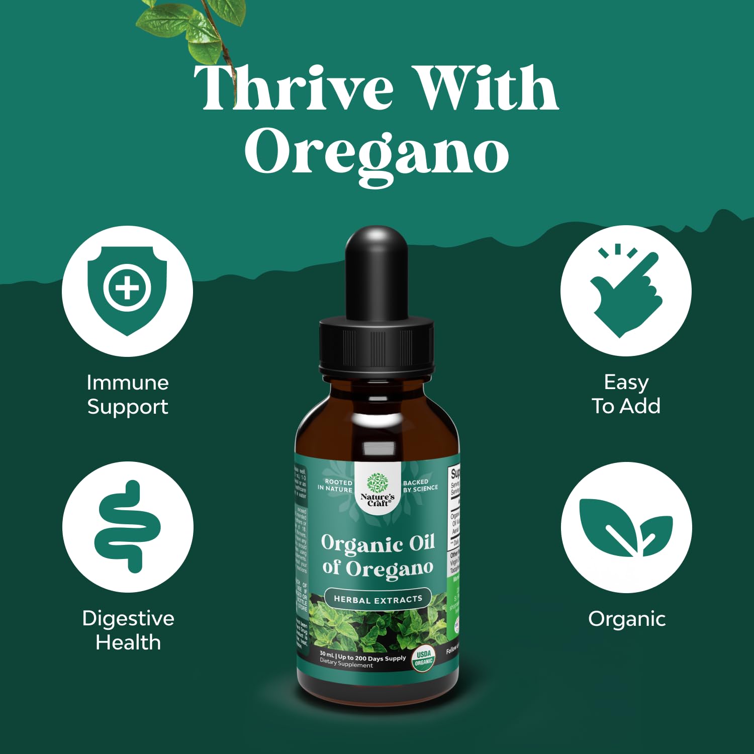 Nature's Craft Aceite de Orégano Orgánico, frasco — uso suave para rituales de aromaterapia.