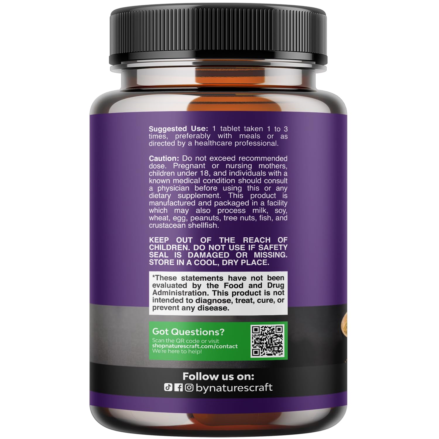 Natures Craft Ashwagandha: cápsulas orgánicas con etiqueta clara para uso diario.