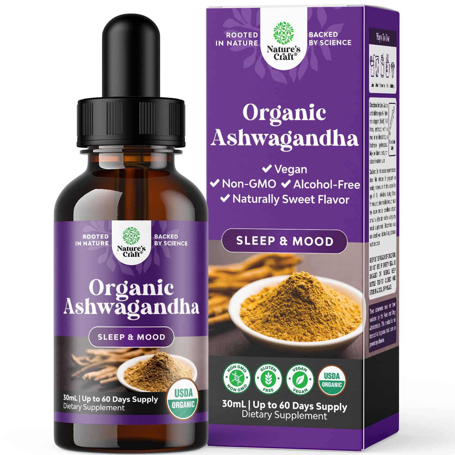 Natures Craft ashwagandha gotas: frasco con apertura para dosis fáciles