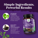 Natures Craft Ashwagandha: ingredientes orgánicos sin gluten ni aditivos.