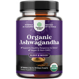 Natures Craft Ashwagandha: tabletas orgánicas en botella para apoyo al estado de ánimo.