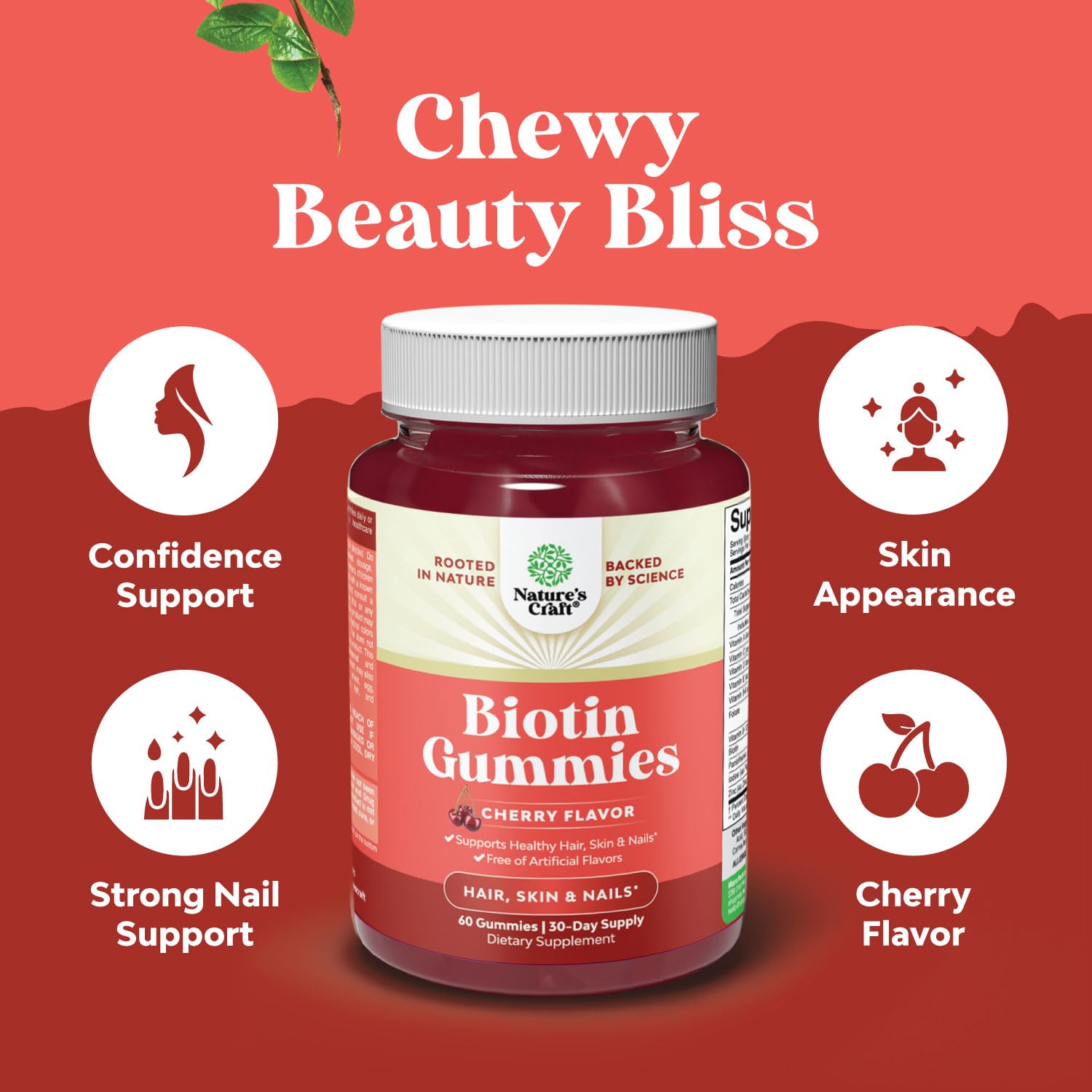 Natures Craft Biotina Gominolas cabello crecimiento gradual