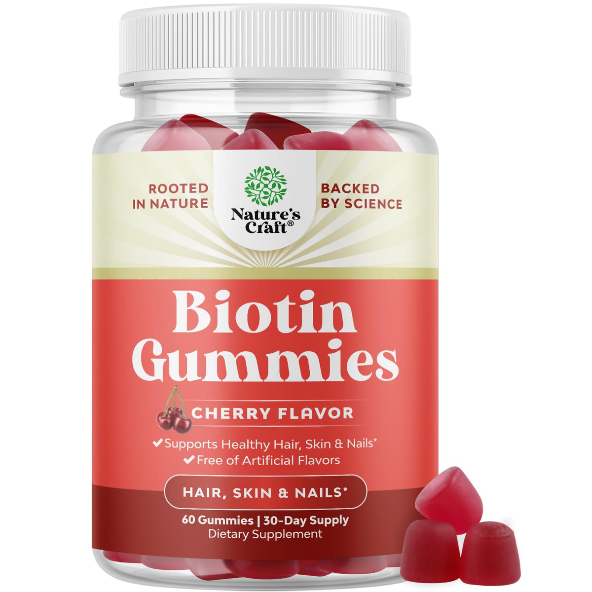 Natures Craft Biotina Gominolas para cabello saludable y brillo
