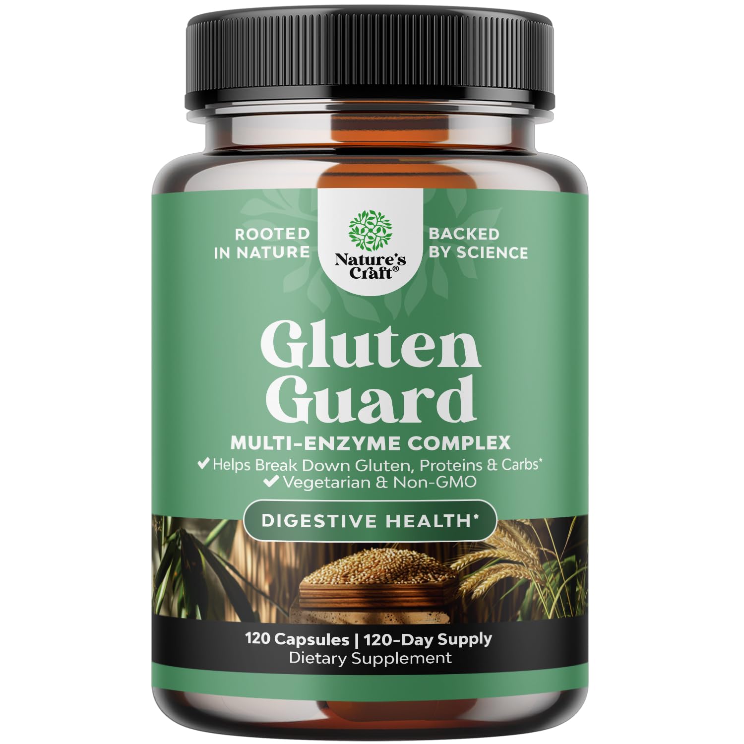 Botella de Natures Craft con enzimas gluten rápidas para comodidad pos comida