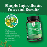 Capsula Tudca de Natures Craft sostenida entre los dedos para referencia de tamaño