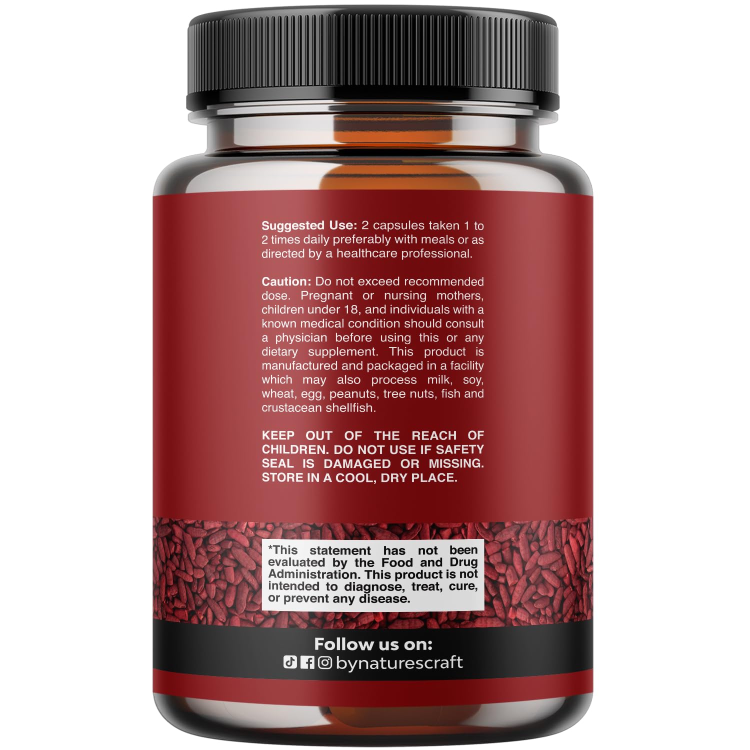 Natures Craft Cápsulas Arroz de Levadadura Roja con CoQ10 para energía diaria.