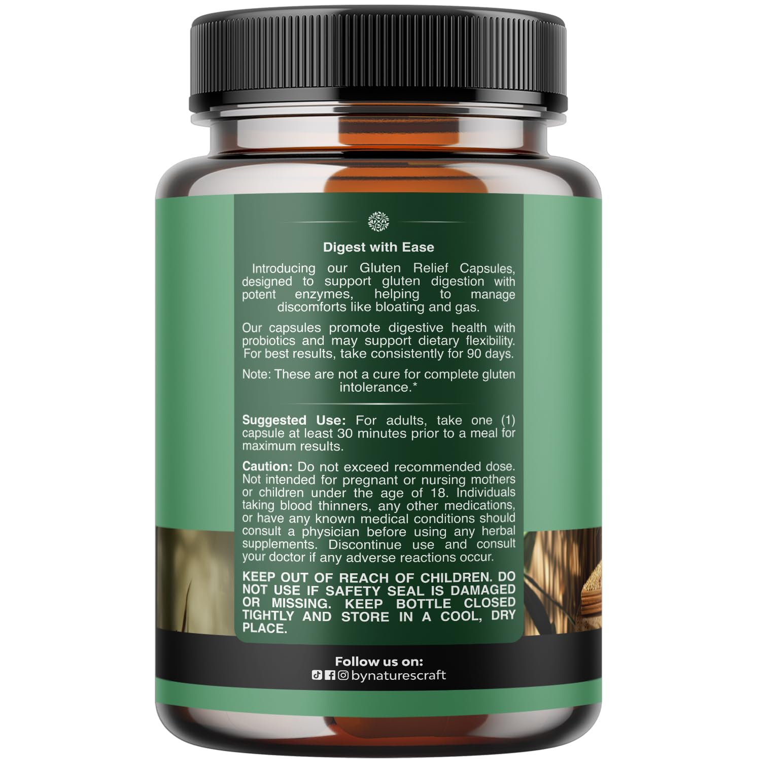 Capsulas de Natures Craft para digestión gluten rápida, uso diario