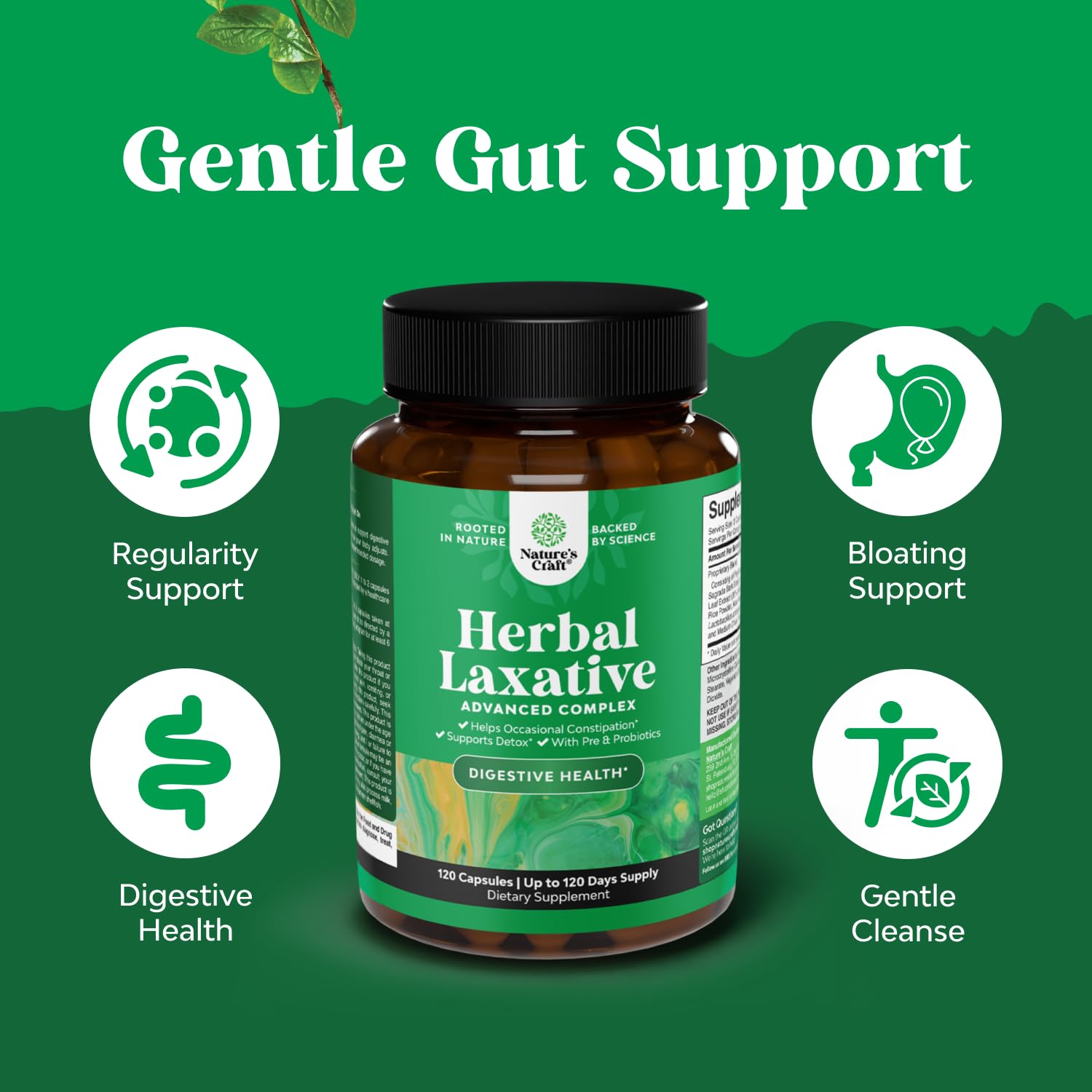Natures Craft cápsulas laxantes herbal con prebióticos y probióticos – equilibrio de la microbiota.