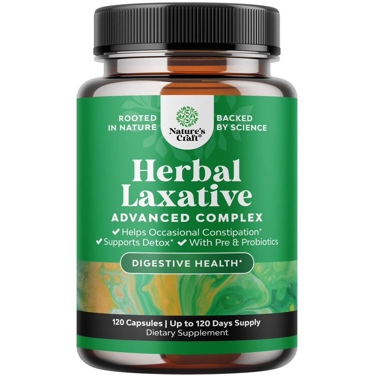 Natures Craft cápsulas laxantes herbal con senna – alivio suave del tránsito intestinal.