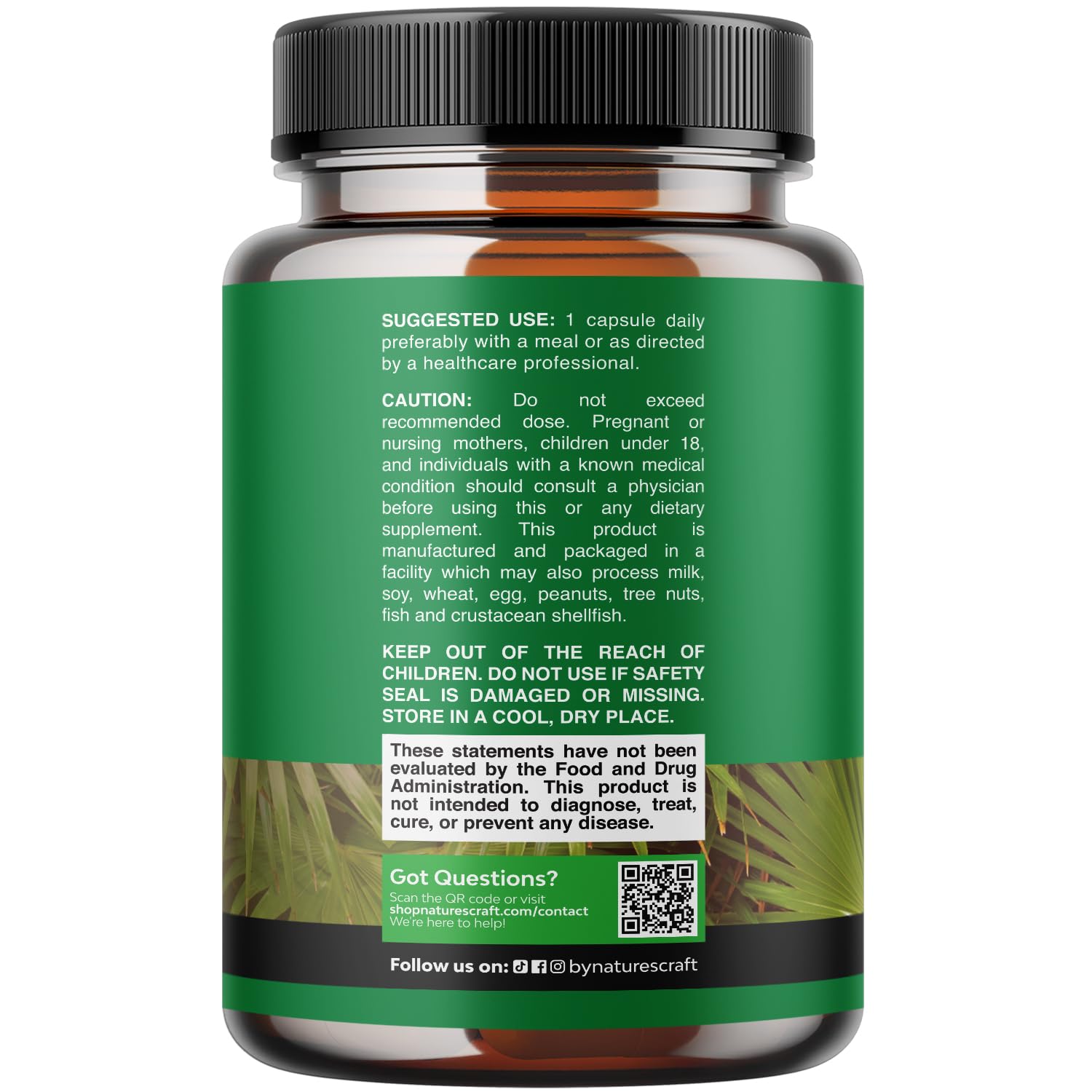 Natures Craft Cápsulas Saw Palmetto 500 mg, práctico consumo diario.