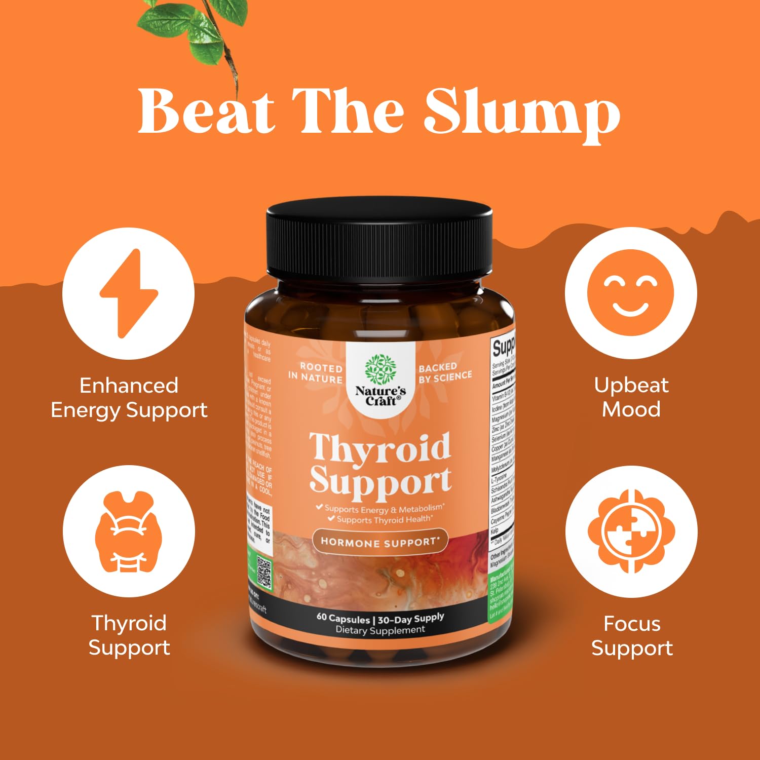 Natures Craft Complejo Tiroides: ingredientes clave en foco para balance hormonal.