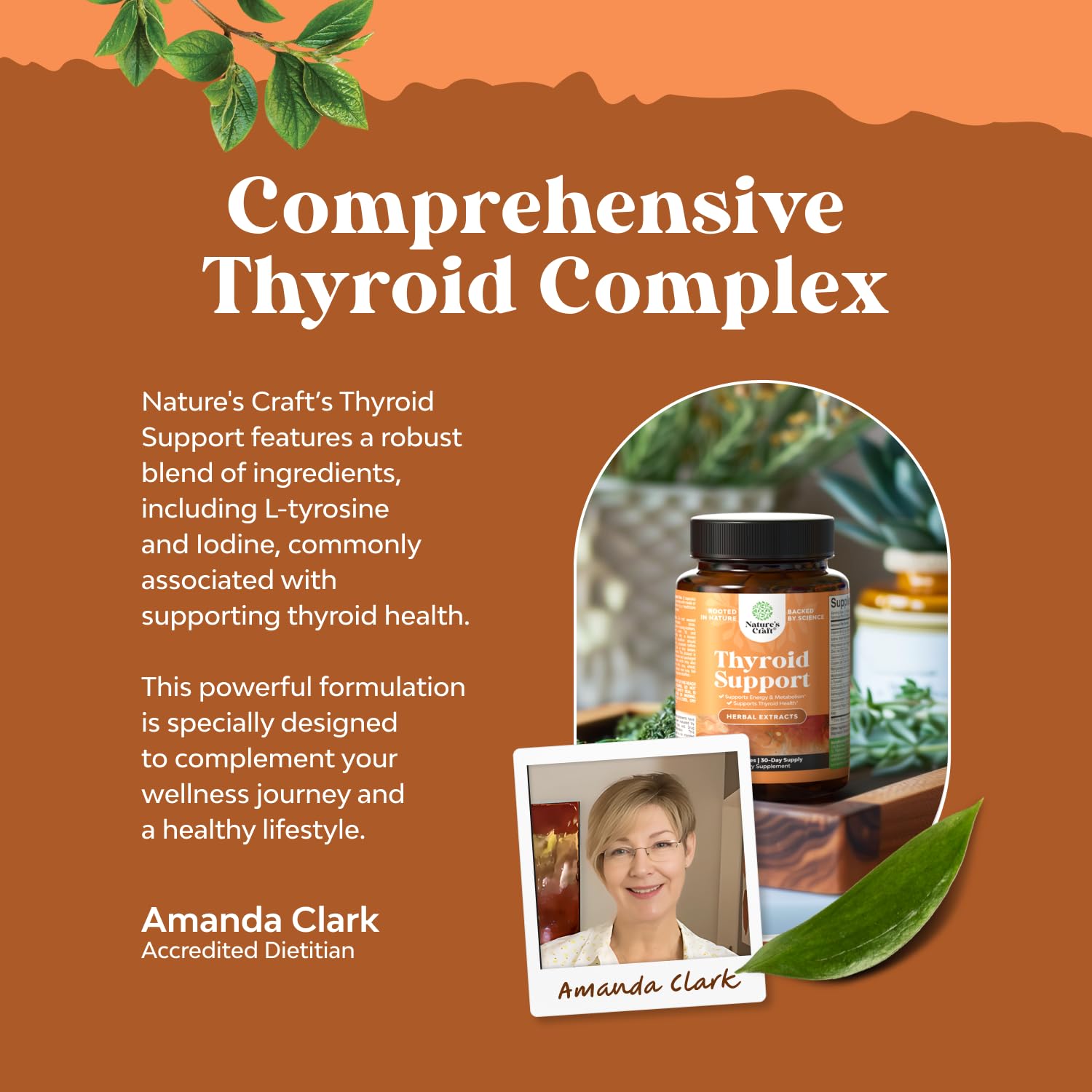 Natures Craft Complejo Tiroides, ingredientes clave como yodo kelp para apoyo metabólico.