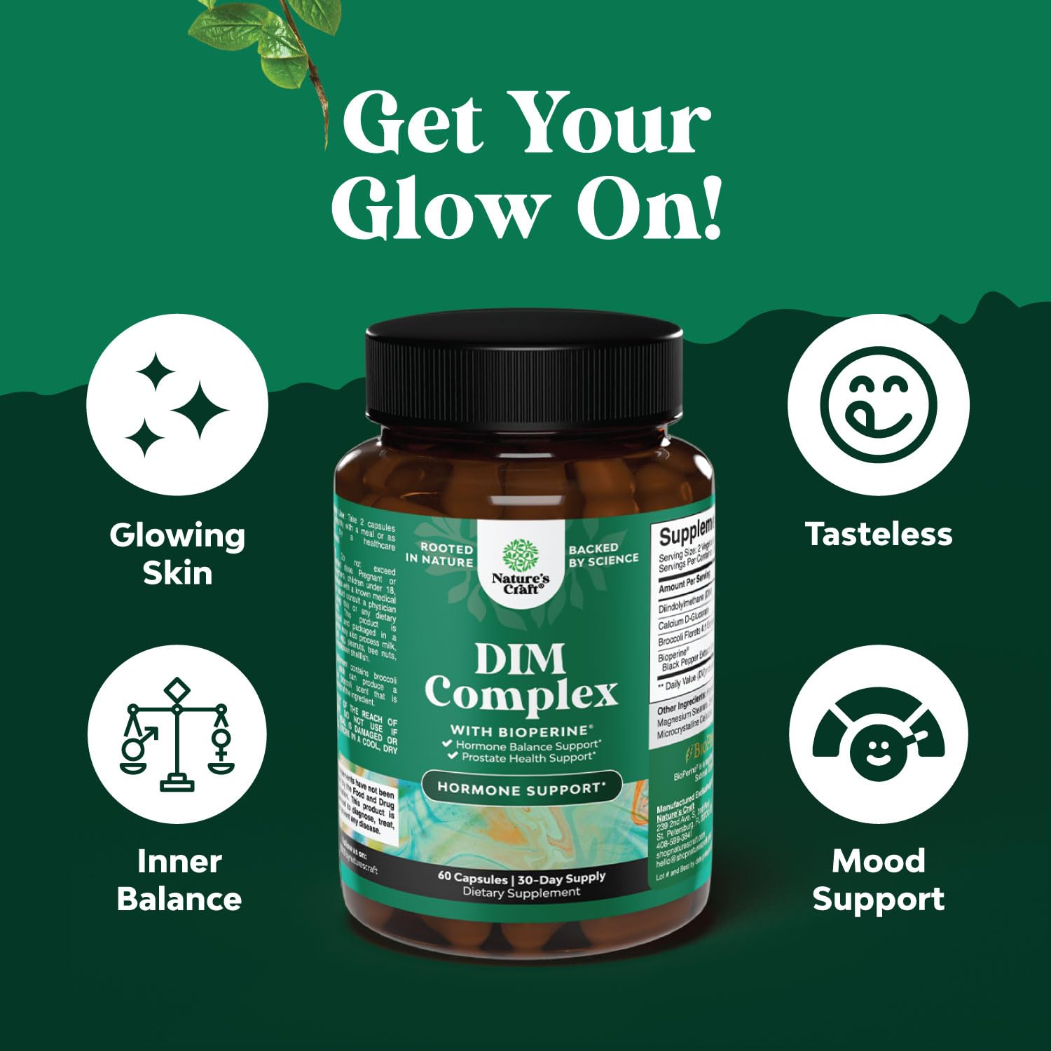 DIM con calcio D-glucarato para apoyar el metabolismo hormonal.