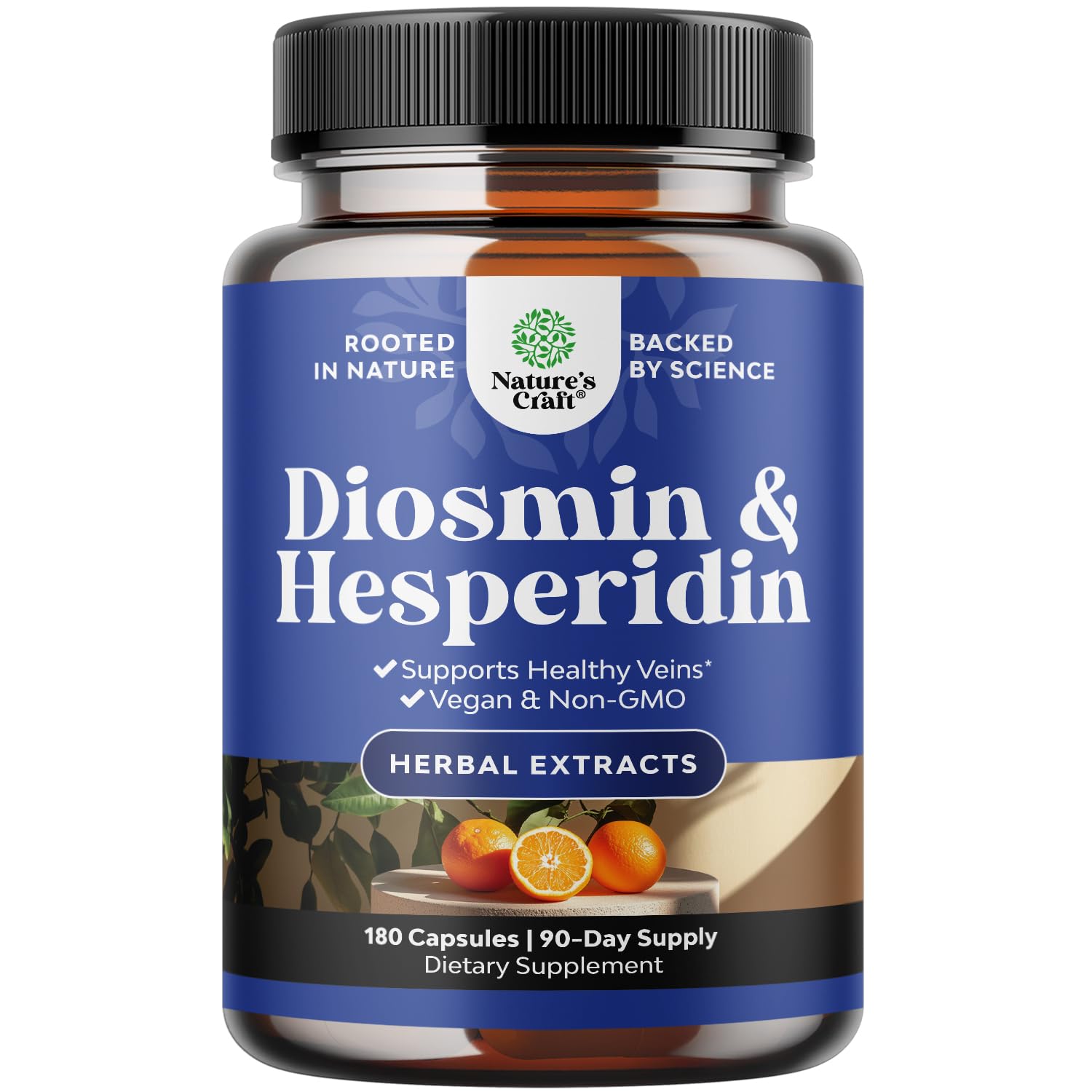 Natures Craft Diosmina Hesperidina 1000mg en cápsulas, botella lista para apoyar la circulación.