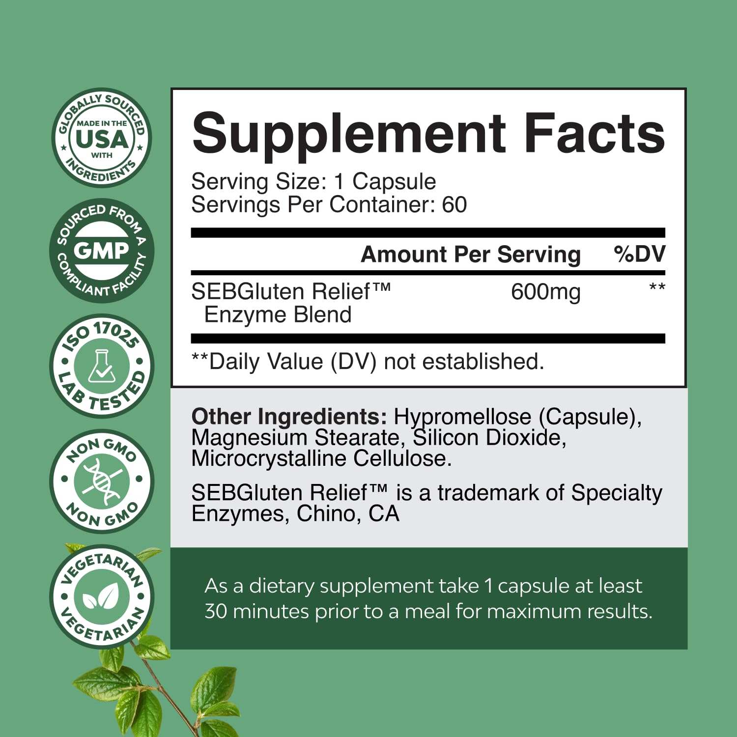 Natures Craft etiqueta: lista de ingredientes para transparencia y confianza.