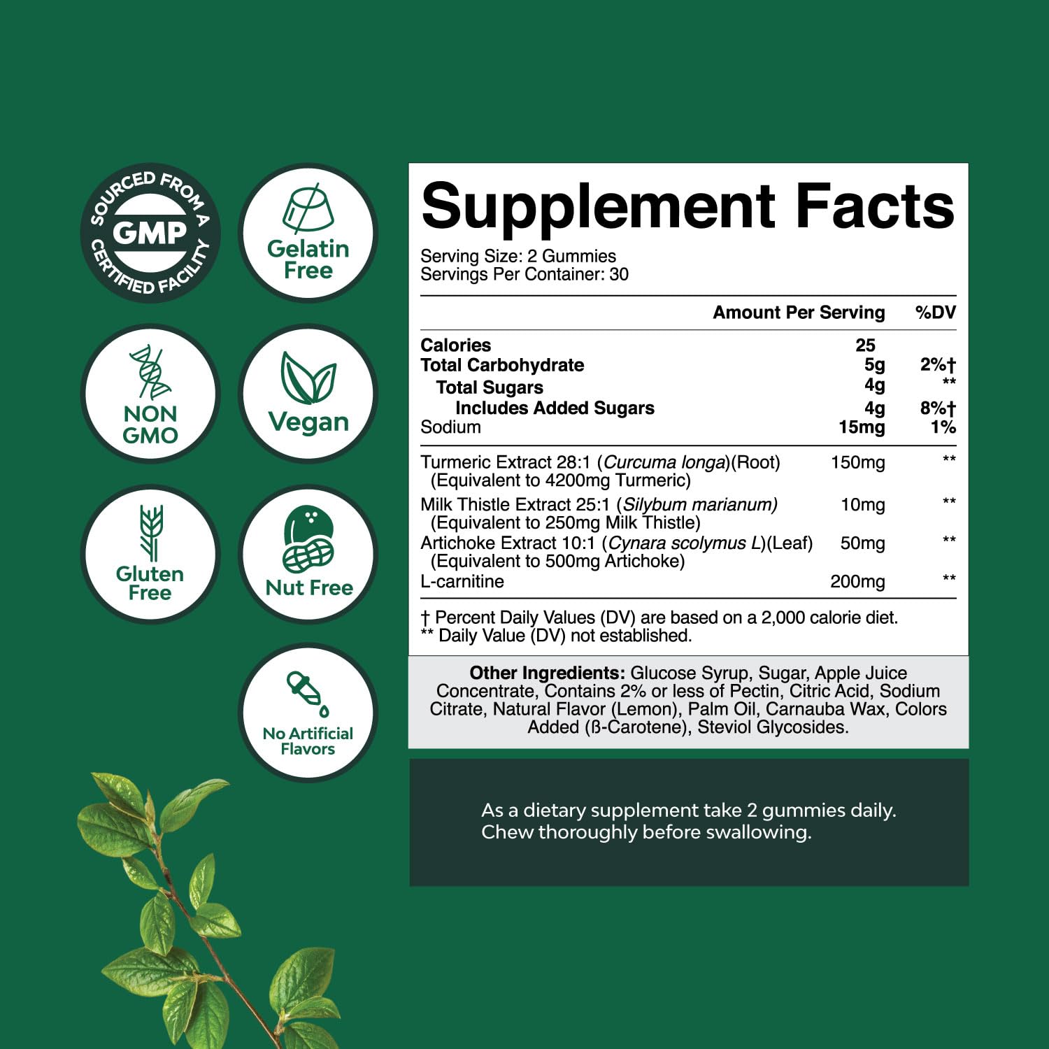 Extracto de alcachofa en gominolas de Natures Craft para apoyo digestivo suave