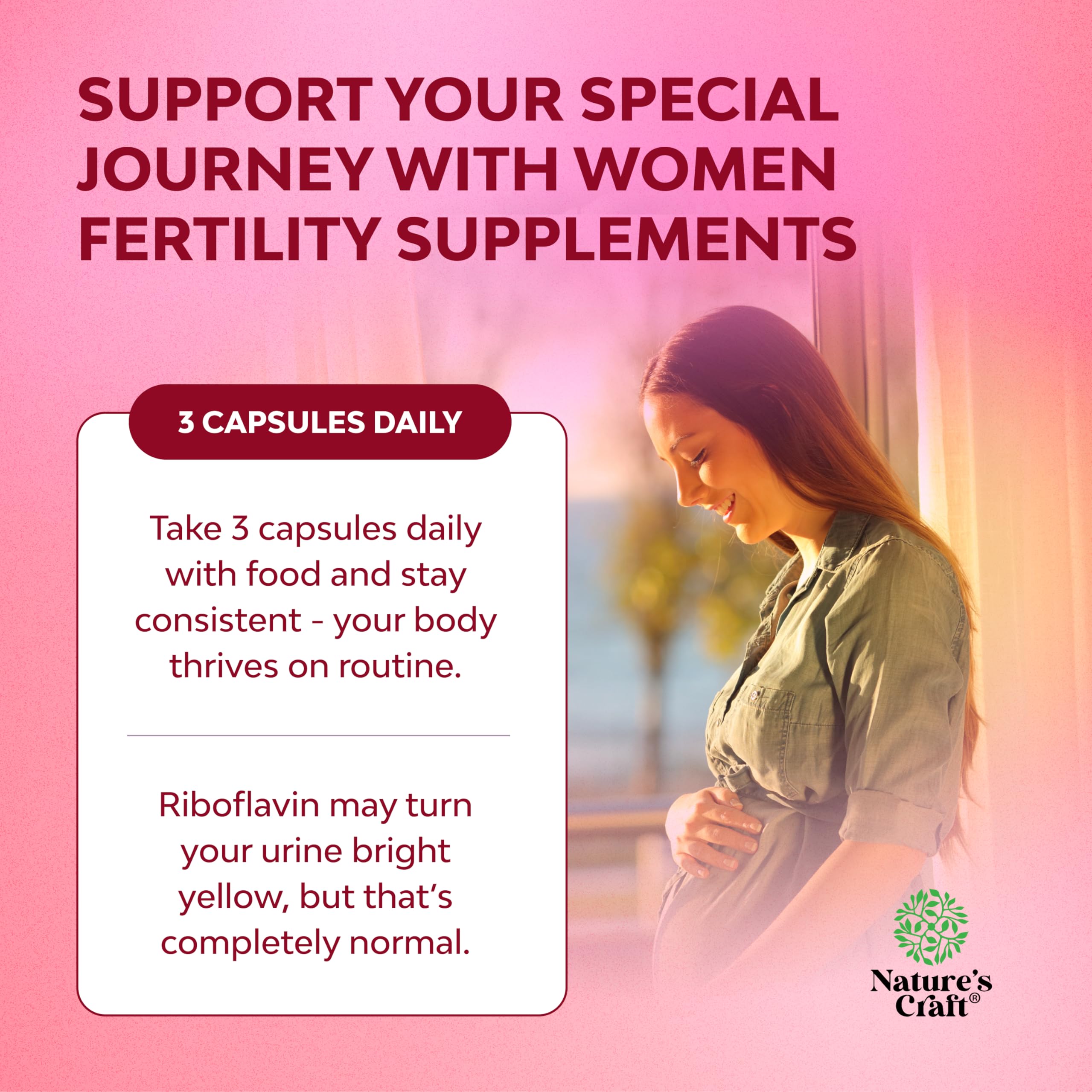 Natures Craft Fertilidad Mujer dosis diaria lista para tomar con comida.
