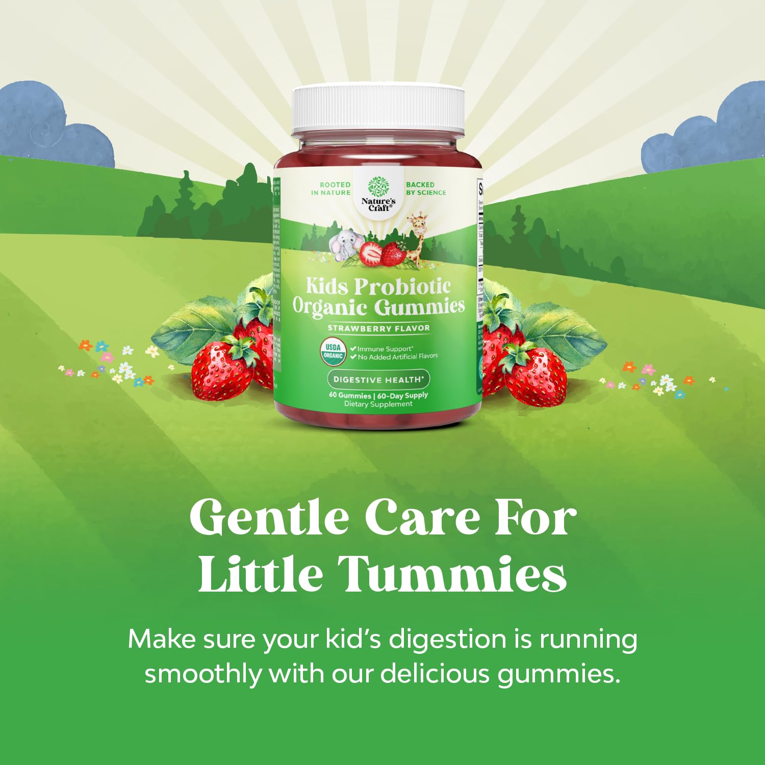 Gominolas probióticas veganas Natures Craft para niños, sabor agradable.