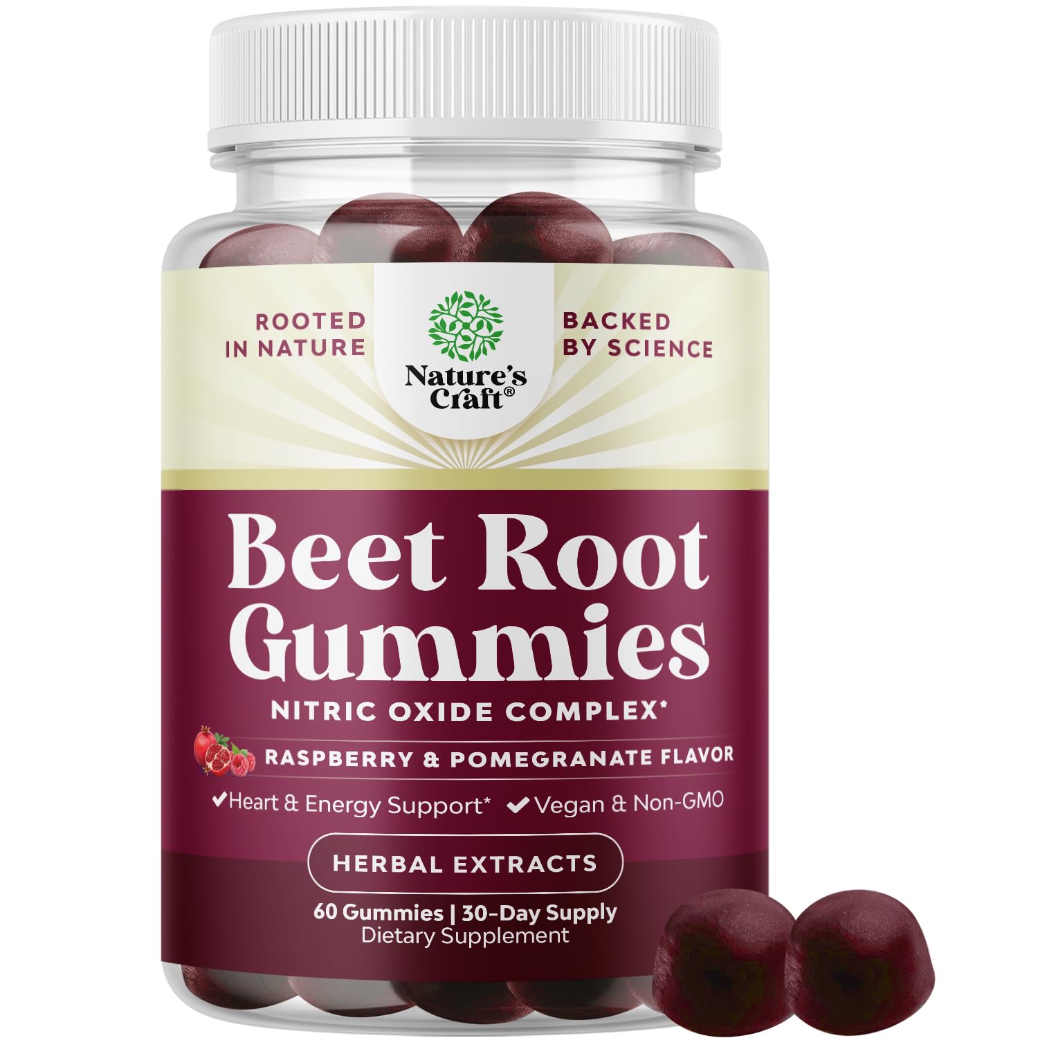 Natures Craft gominolas de remolacha en botella para impulso de flujo y energía