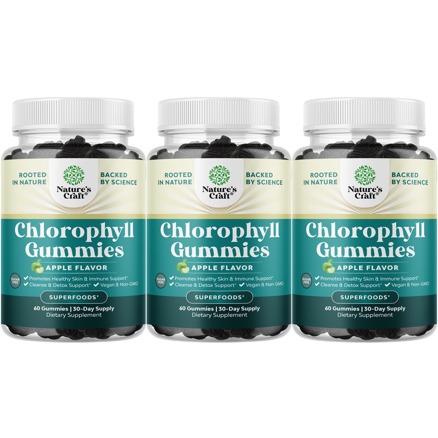 Gominolas de clorofila de Natures Craft en empaque para detox diario.