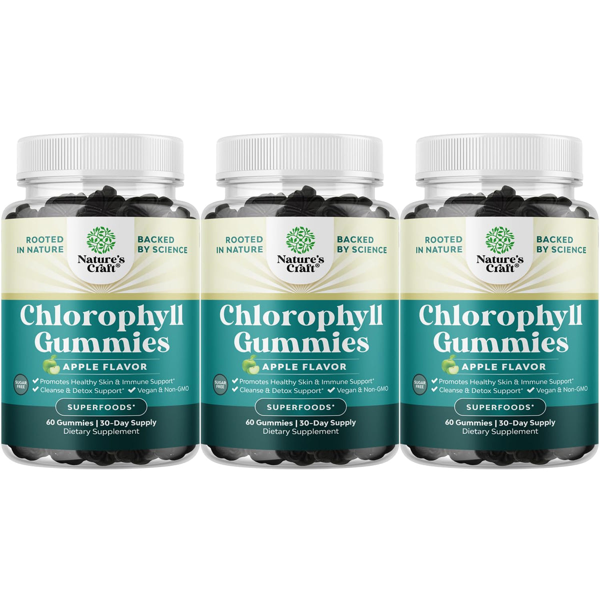 Gominolas de clorofila de Natures Craft en empaque para detox diario.