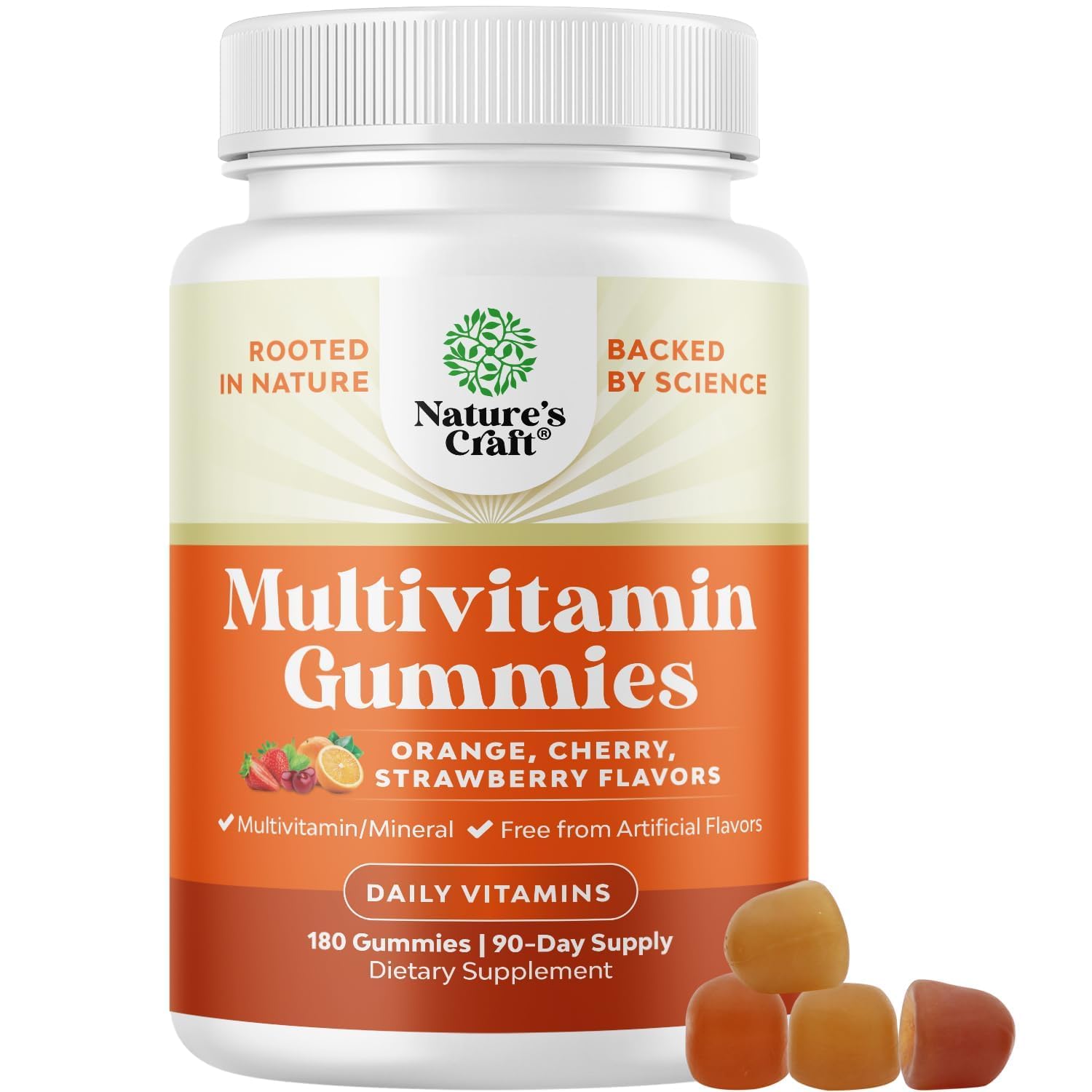 Gomitas multivitamínicas Natures Craft en bote para energía sostenida.