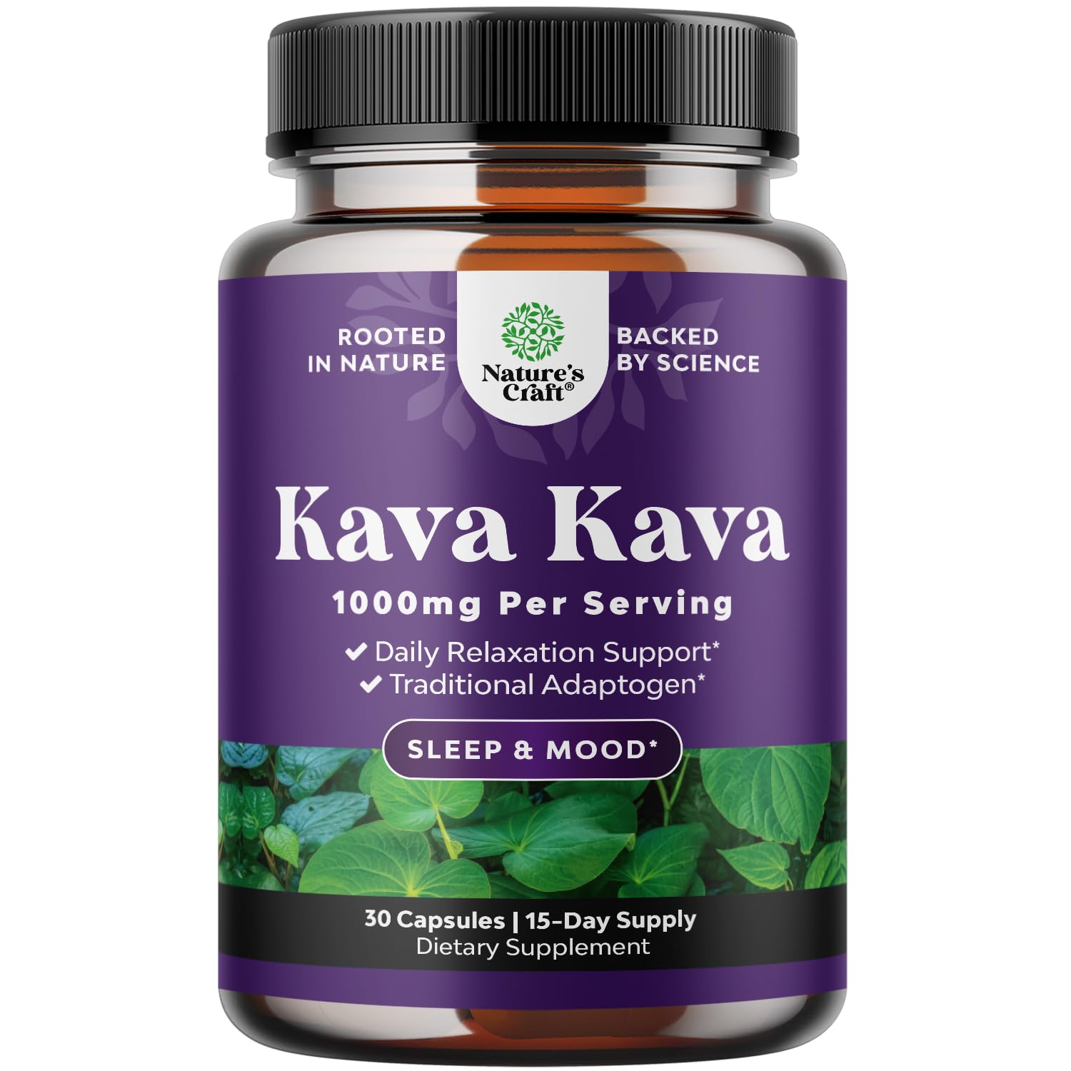 Natures Craft Kava Kava frasco de cápsulas para relajación rápida.