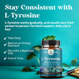 Natures Craft L-Tirosina 500mg, cápsulas para apoyo diario de ánimo y foco.