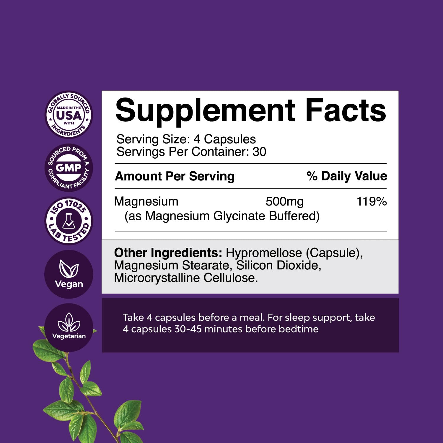 Natures Craft magnesio glicinato 500mg, dosis diaria para energía y calma.