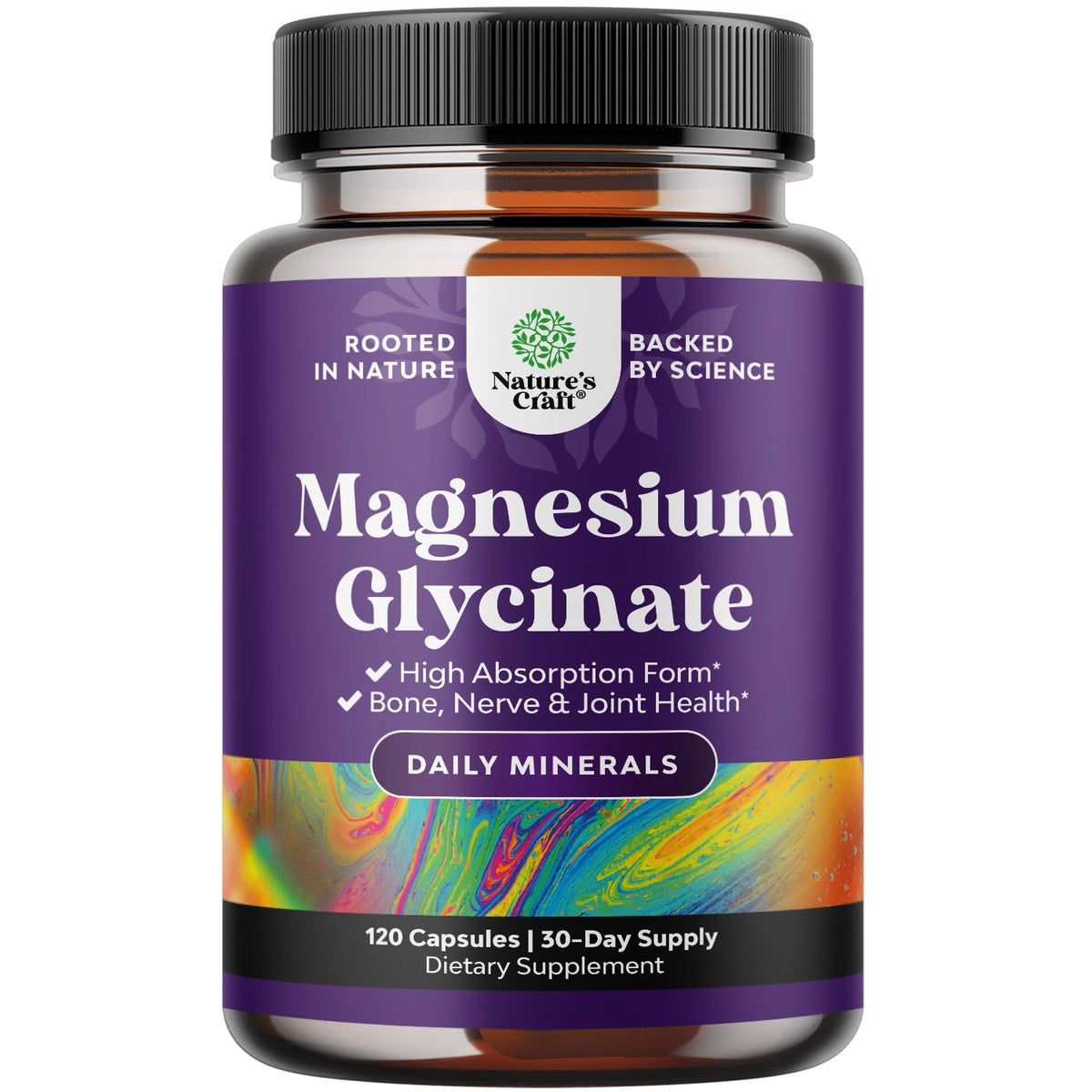 Natures Craft magnesio glicinato 500mg en frasco, alta absorción y uso diario.