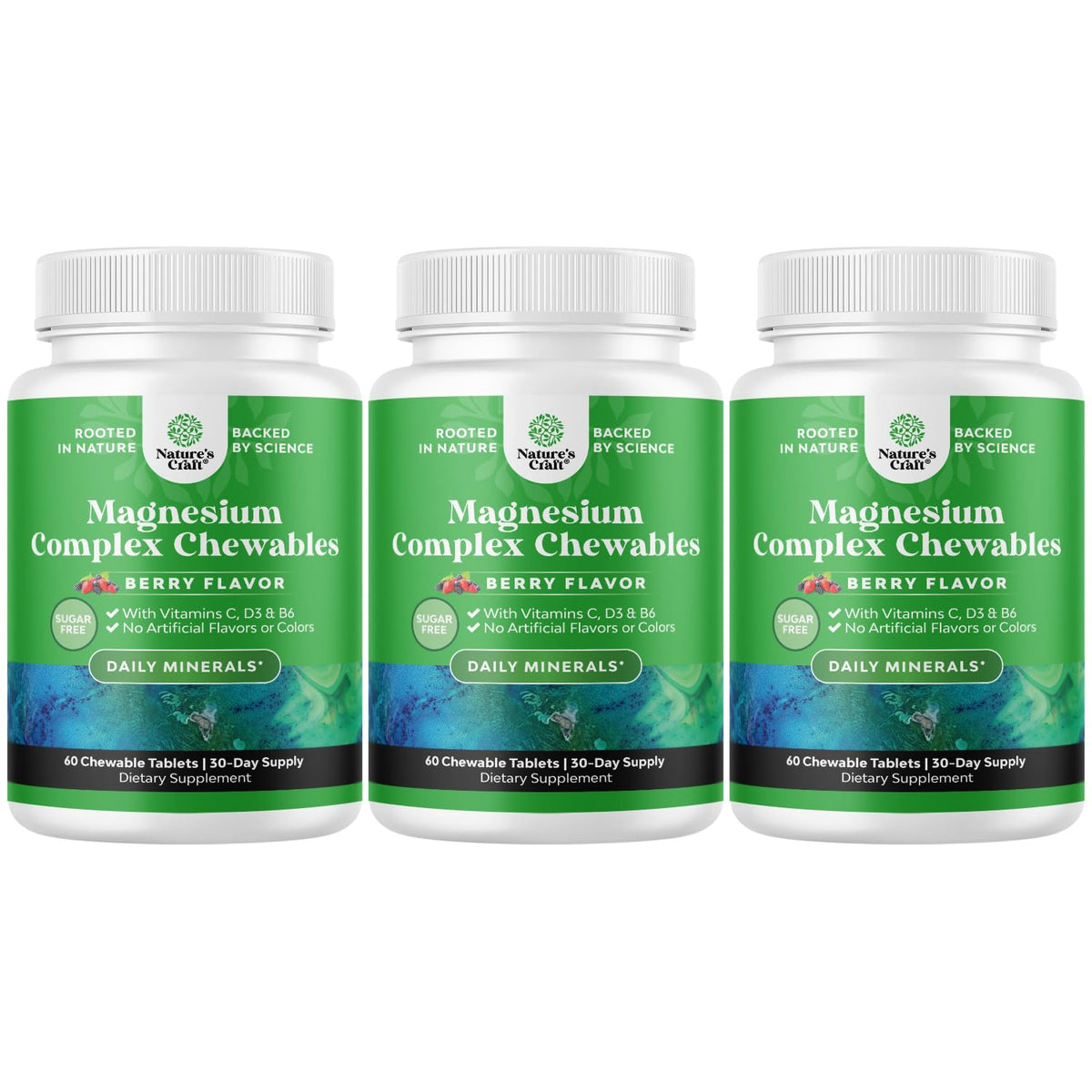 Natures Craft magnesio glicinato masticable 200 mg, ideal para uso diario.