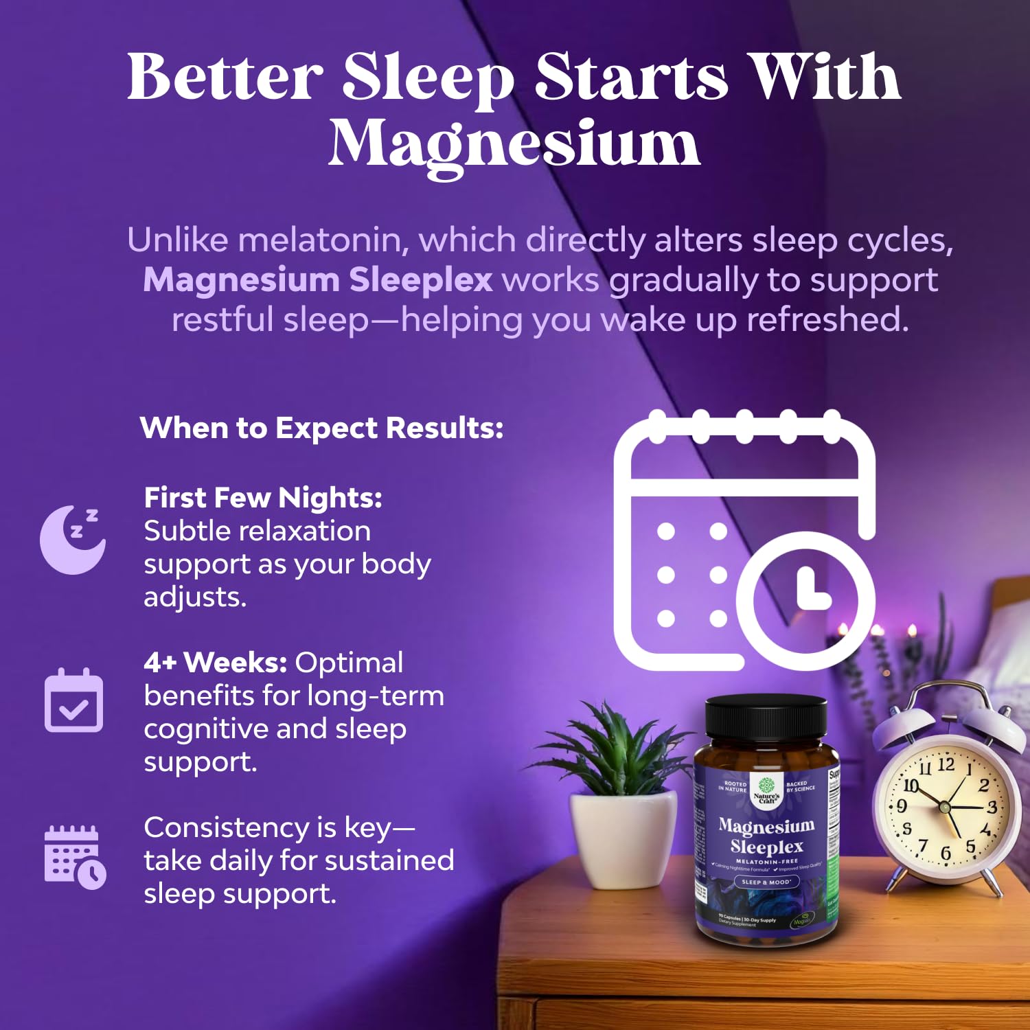 Natures Craft Magnesium Apigenina y L-Teanina – enfoque calmante para la noche