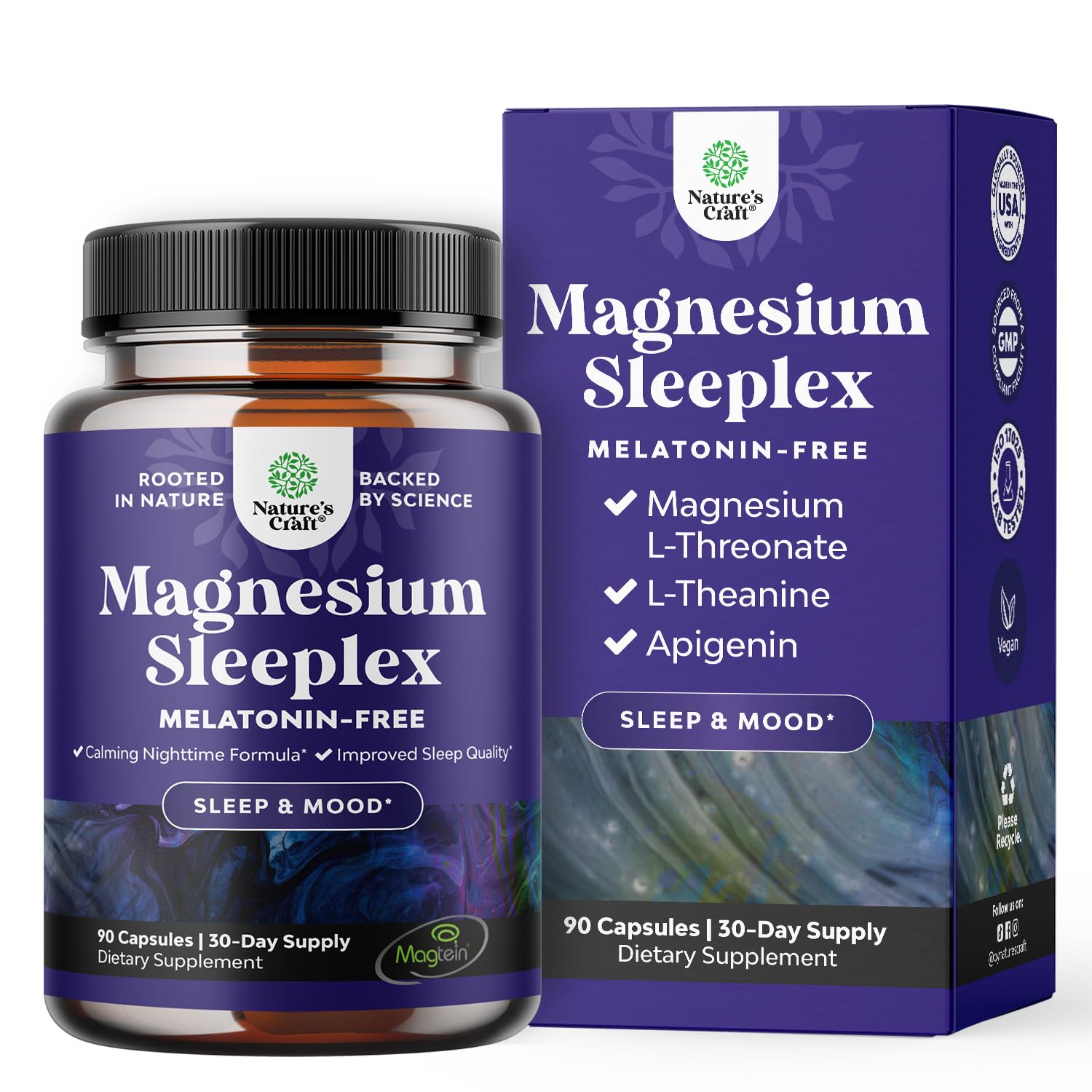 Natures Craft Magnesium Sueno – botella que ilustra soporte para descanso nocturno y relajación