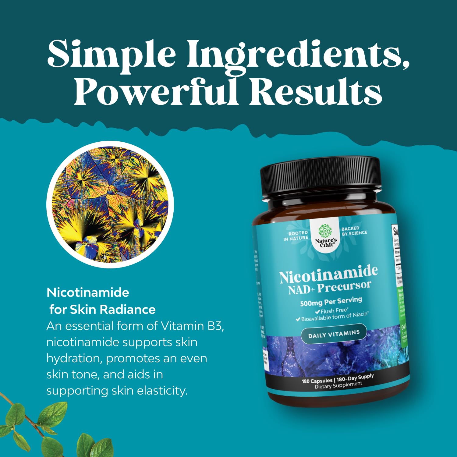 Natures Craft Niacinamida 500mg blister visible para dosificación diaria