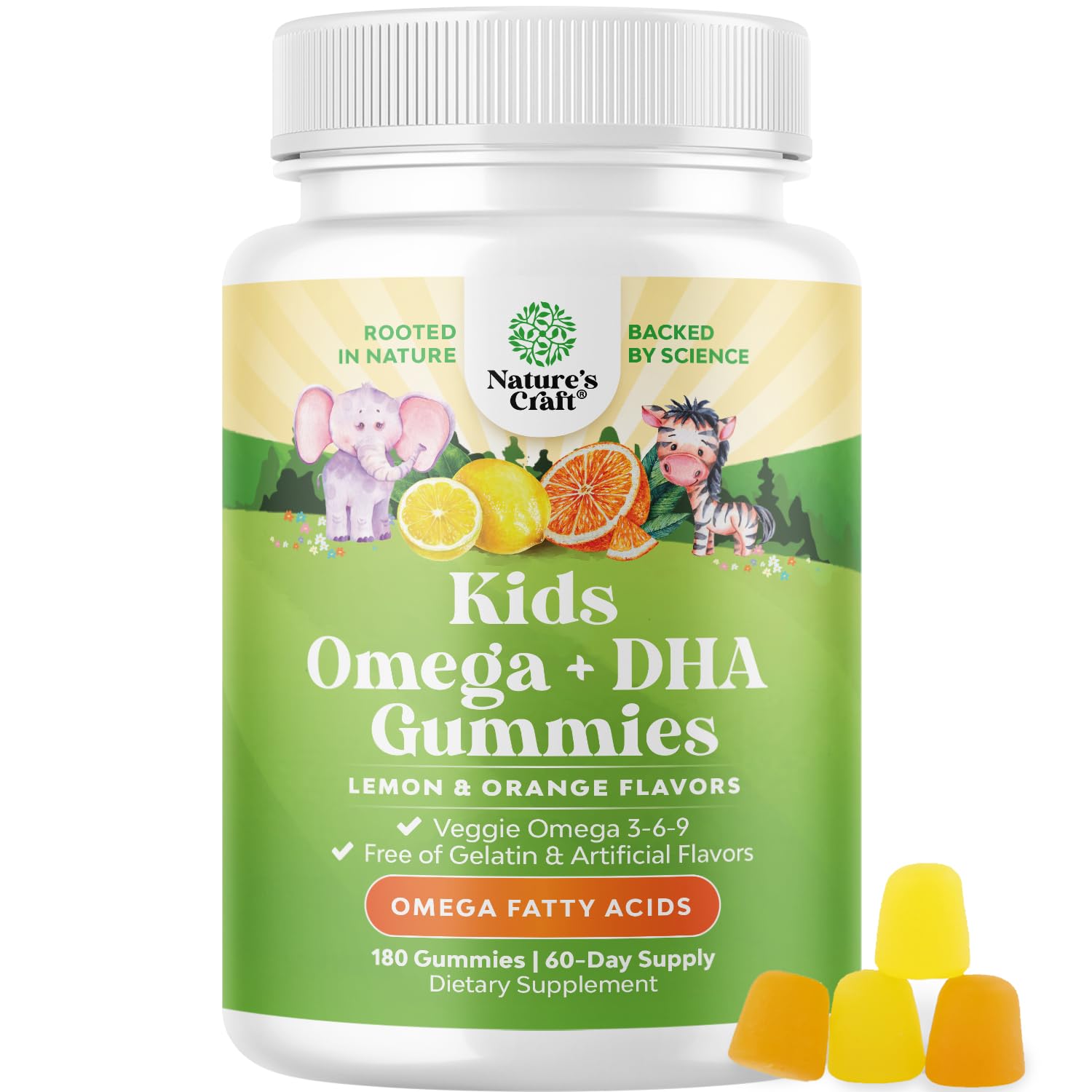 Gomitas Omega DHA de Natures Craft para niños, empaque práctico para la familia.