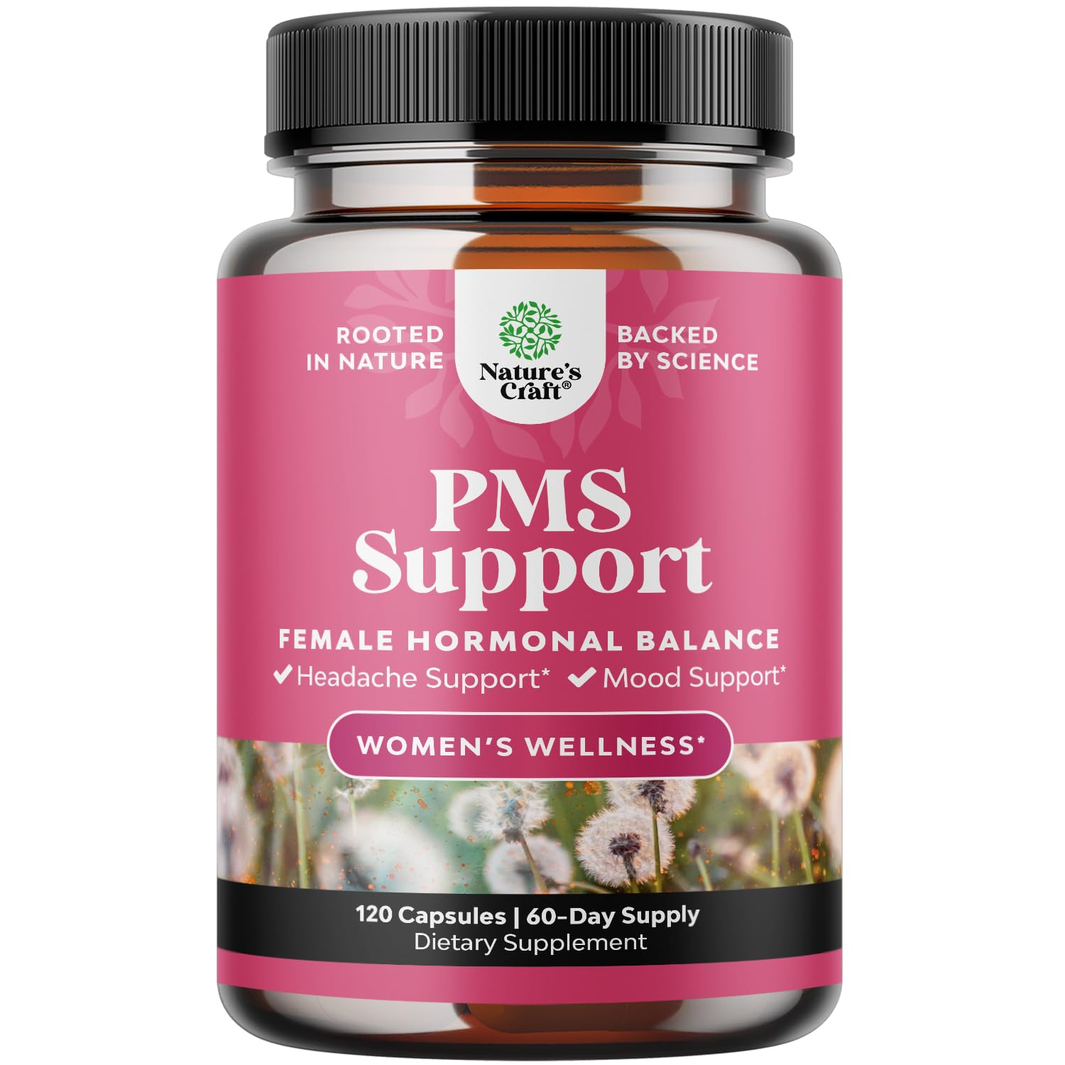 La botella de Natures Craft PMS para equilibrio hormonal y confort menstrual.