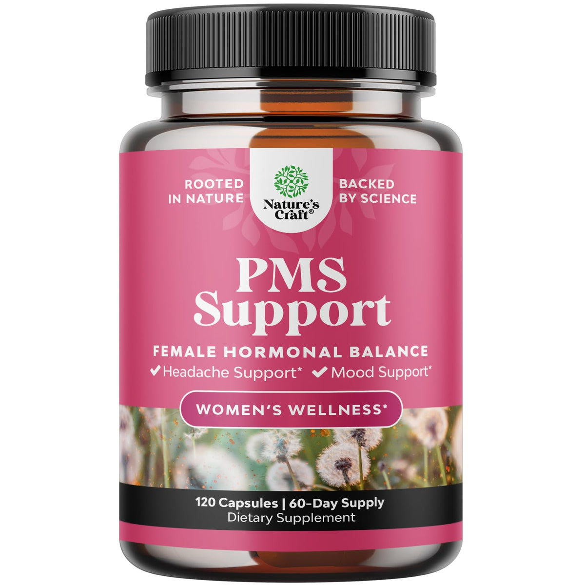 La botella de Natures Craft PMS para equilibrio hormonal y confort menstrual.