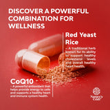 Natures Craft Red Yeast Rice con CoQ10, cápsulas alineadas para dosificación diaria