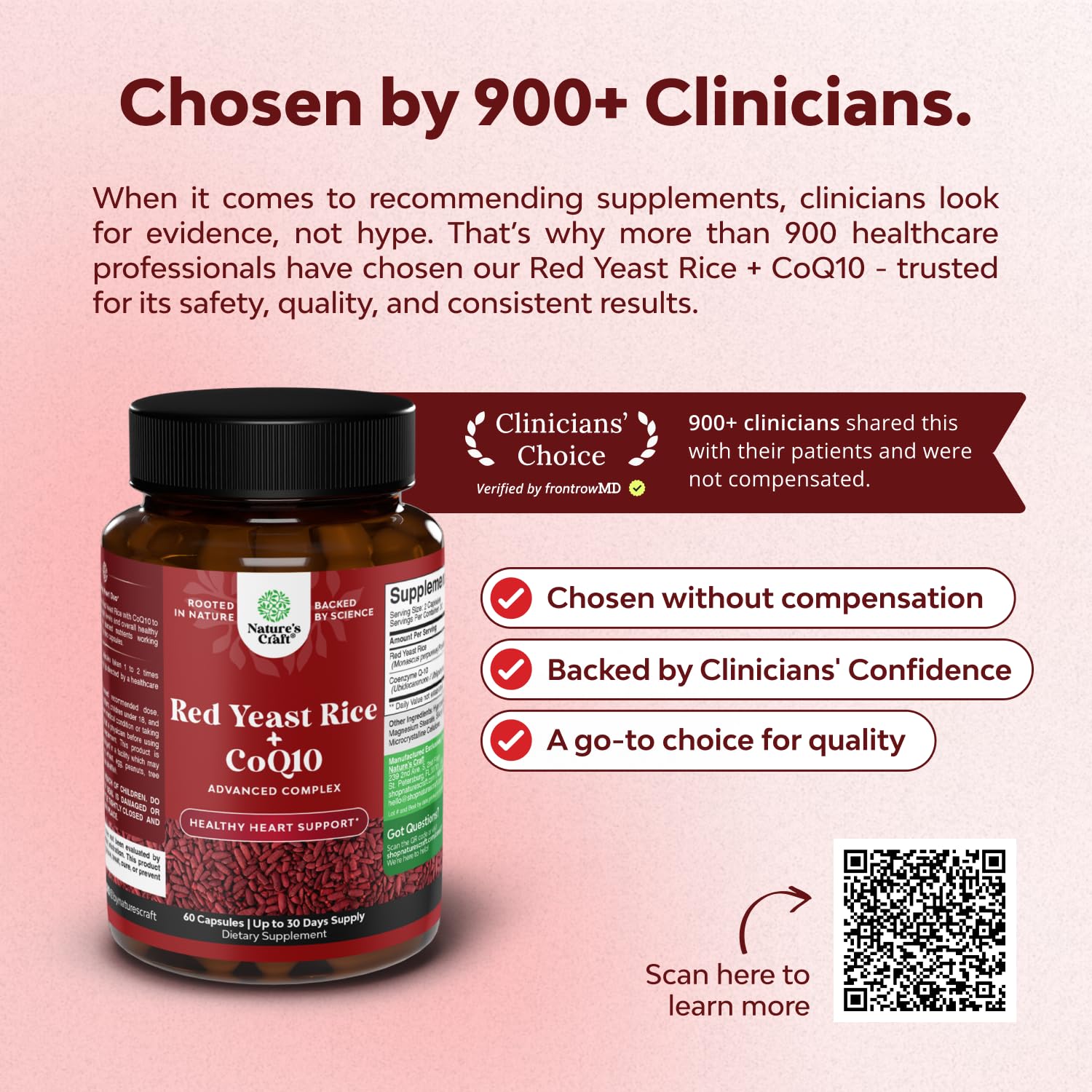 Natures Craft Red Yeast Rice con CoQ10, etiqueta clara para verificar ingredientes clave
