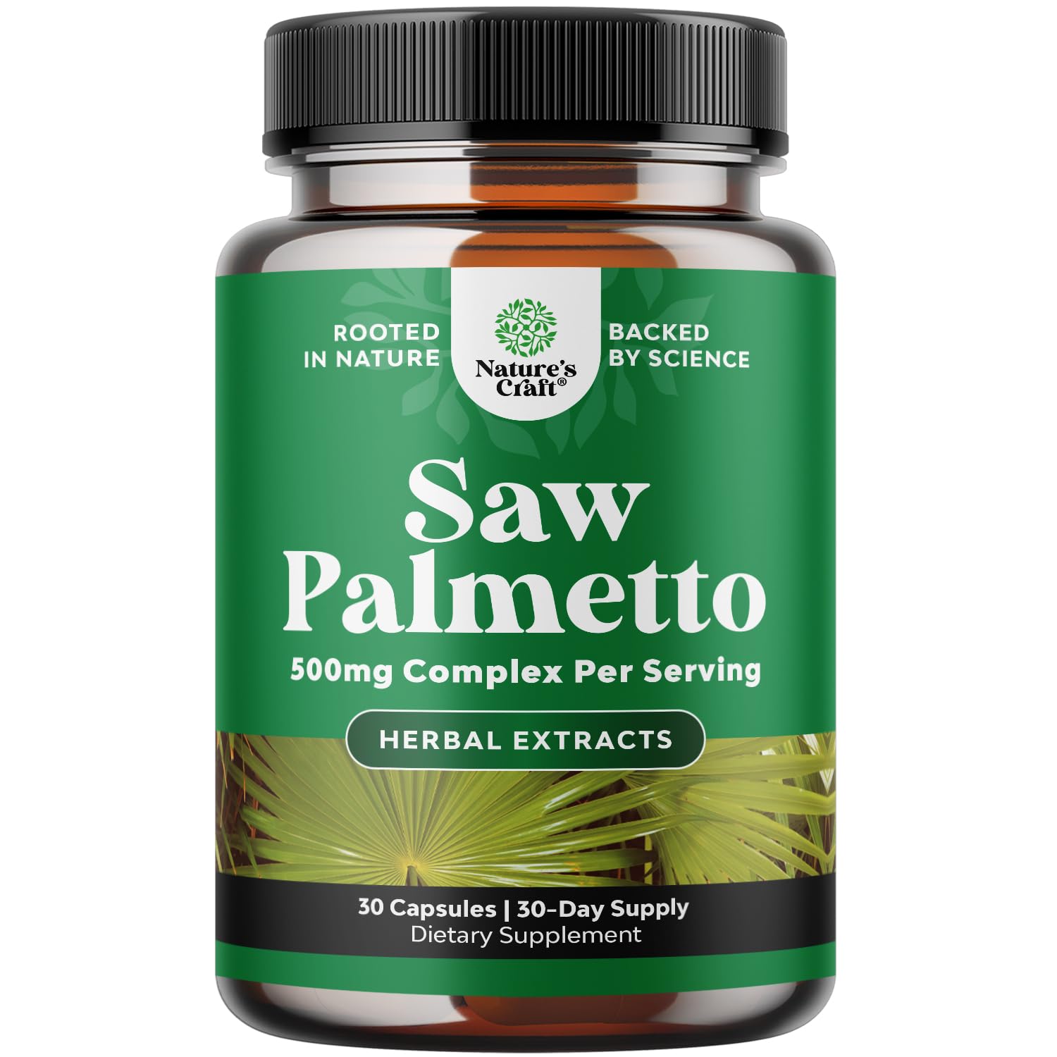 Natures Craft Saw Palmetto: botella vertido, posible apoyo a la salud prostática
