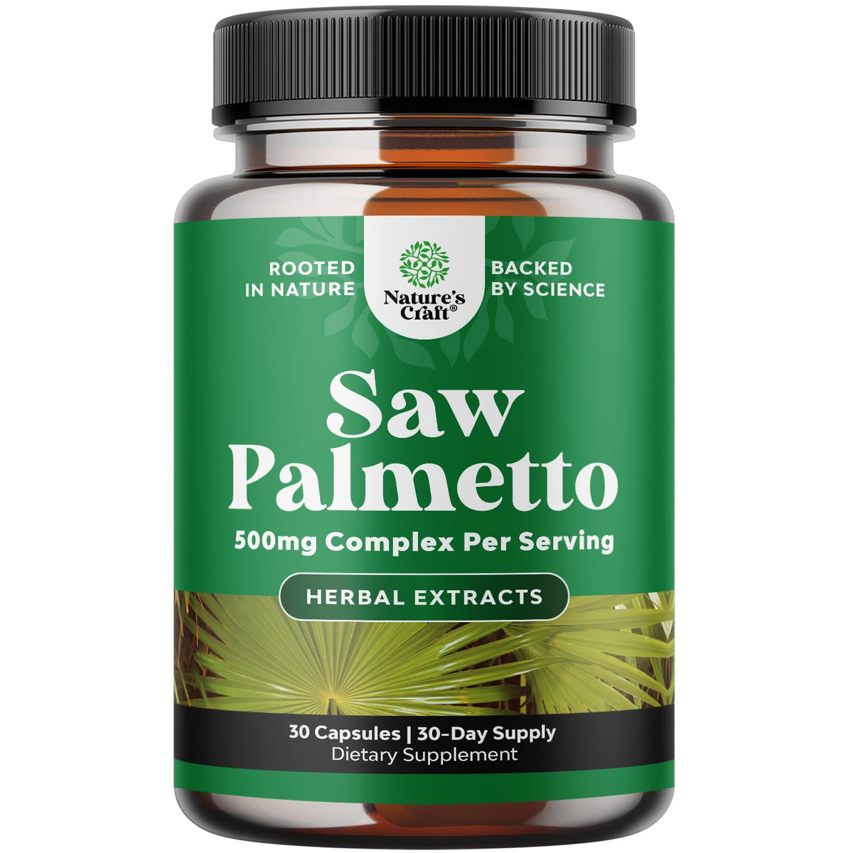 Natures Craft Saw Palmetto: botella vertido, posible apoyo a la salud prostática