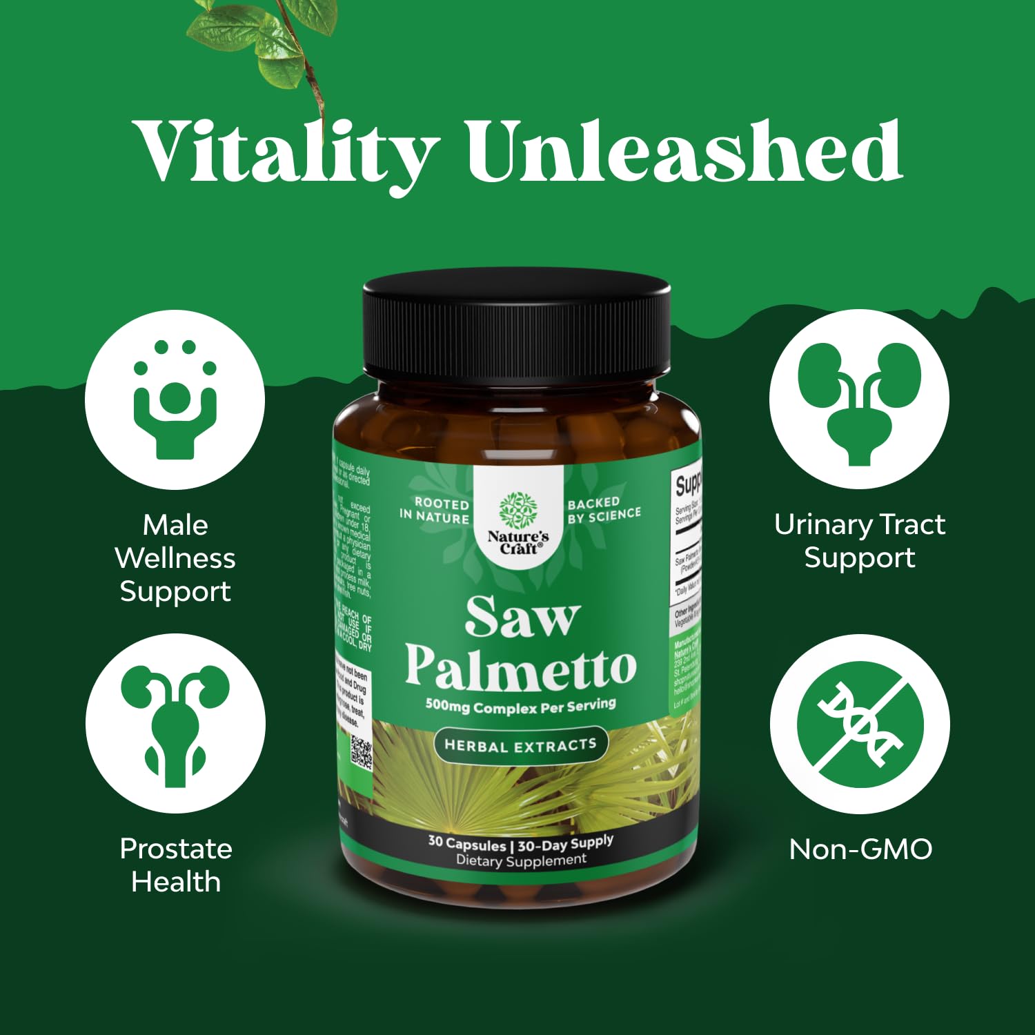 Natures Craft Saw Palmetto: ingredientes clave, formulación herbal