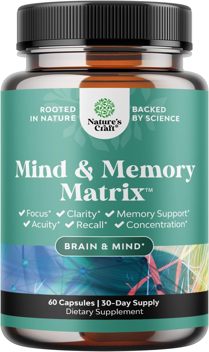 Natures Craft cápsulas del suplemento cerebral para mayor claridad mental