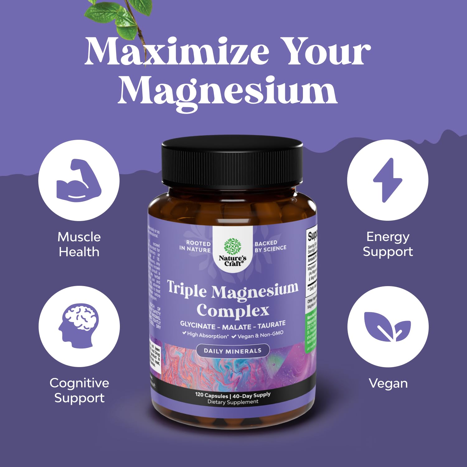 Natures Craft Triple Magnesium Complex cápsulas detalle en primer plano