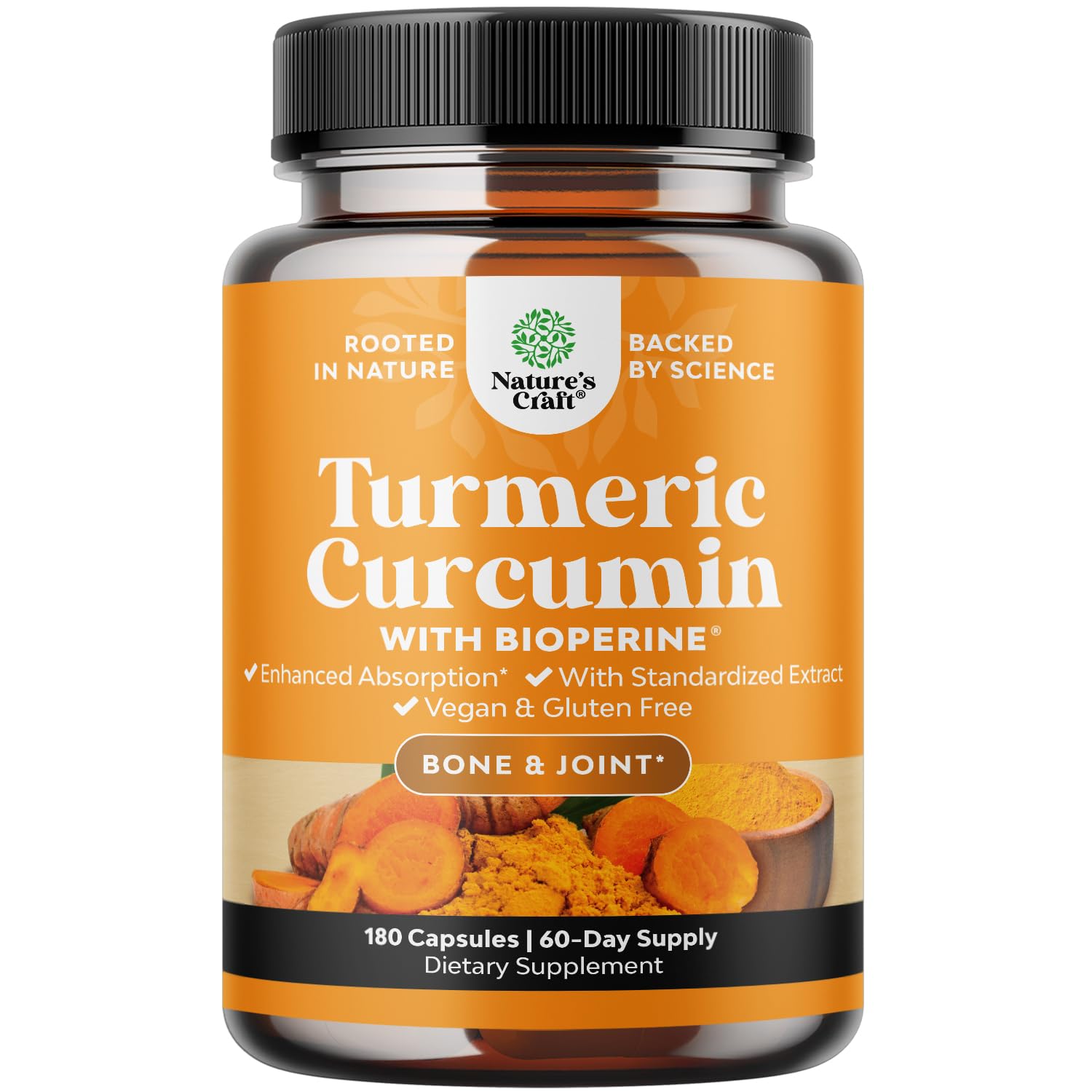 Natures Craft Turmeric Curcumin, bote con etiqueta, apoyo para articulaciones diario
