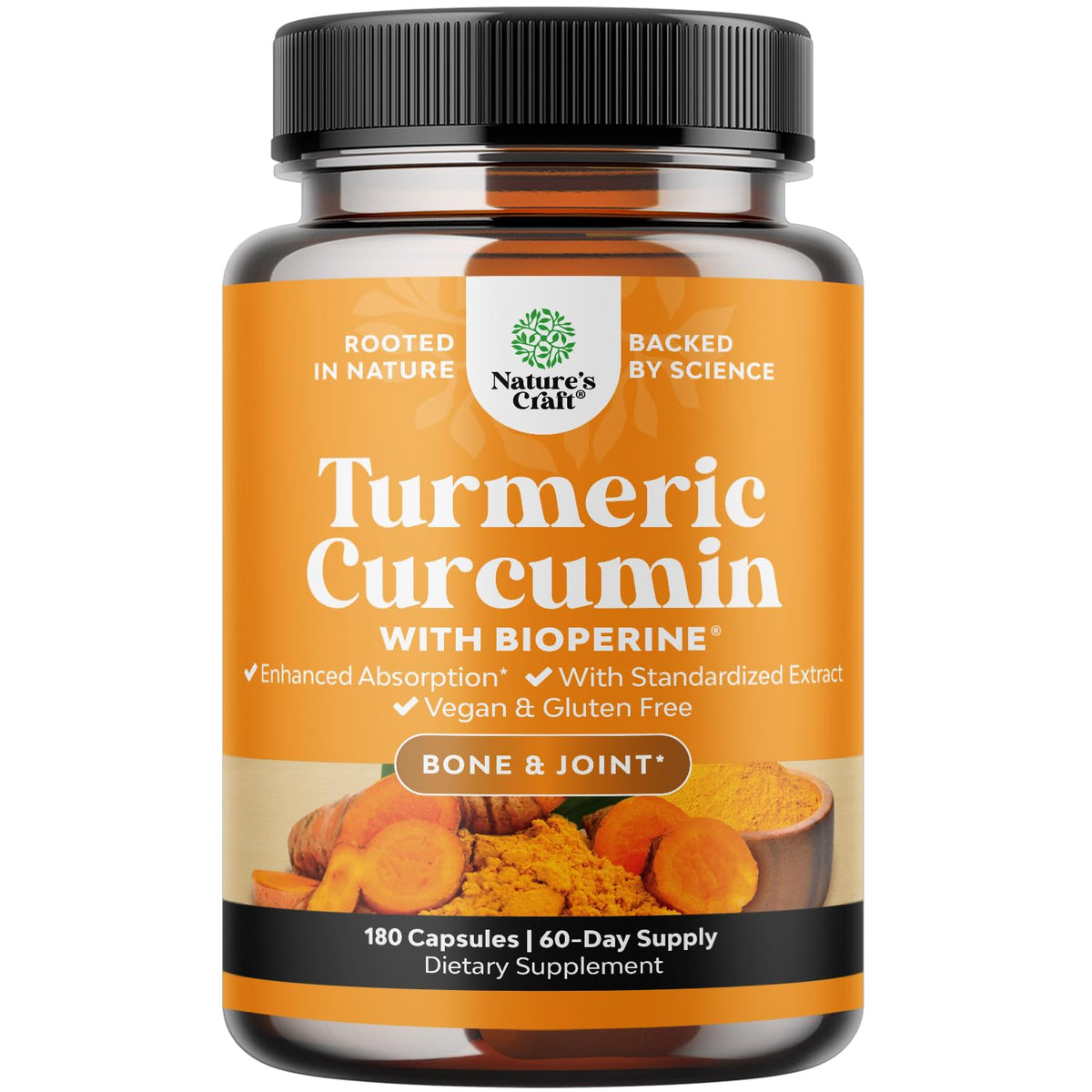 Natures Craft Turmeric Curcumin, bote con etiqueta, apoyo para articulaciones diario