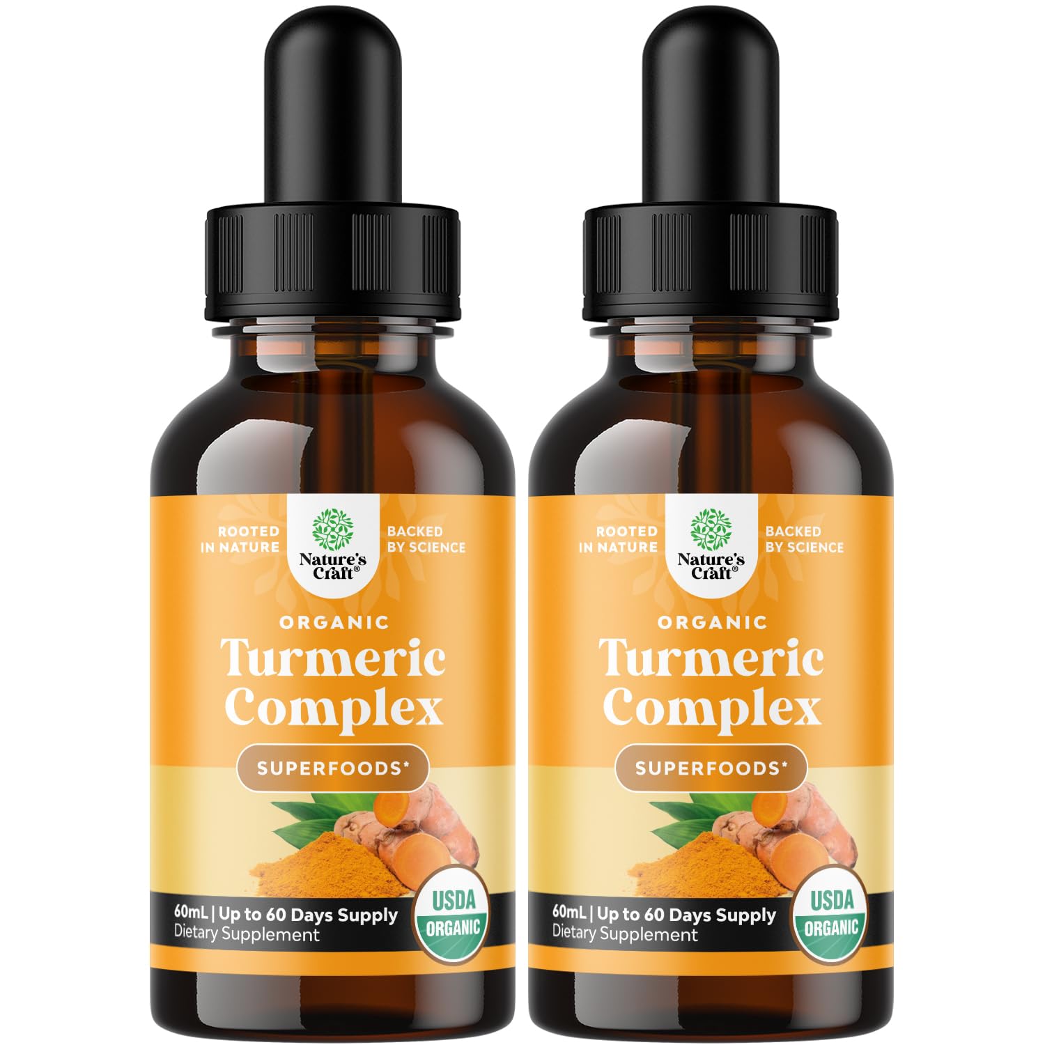 Natures Craft Turmeric Drops: botella con cuentagotas para dosis diarias fáciles.