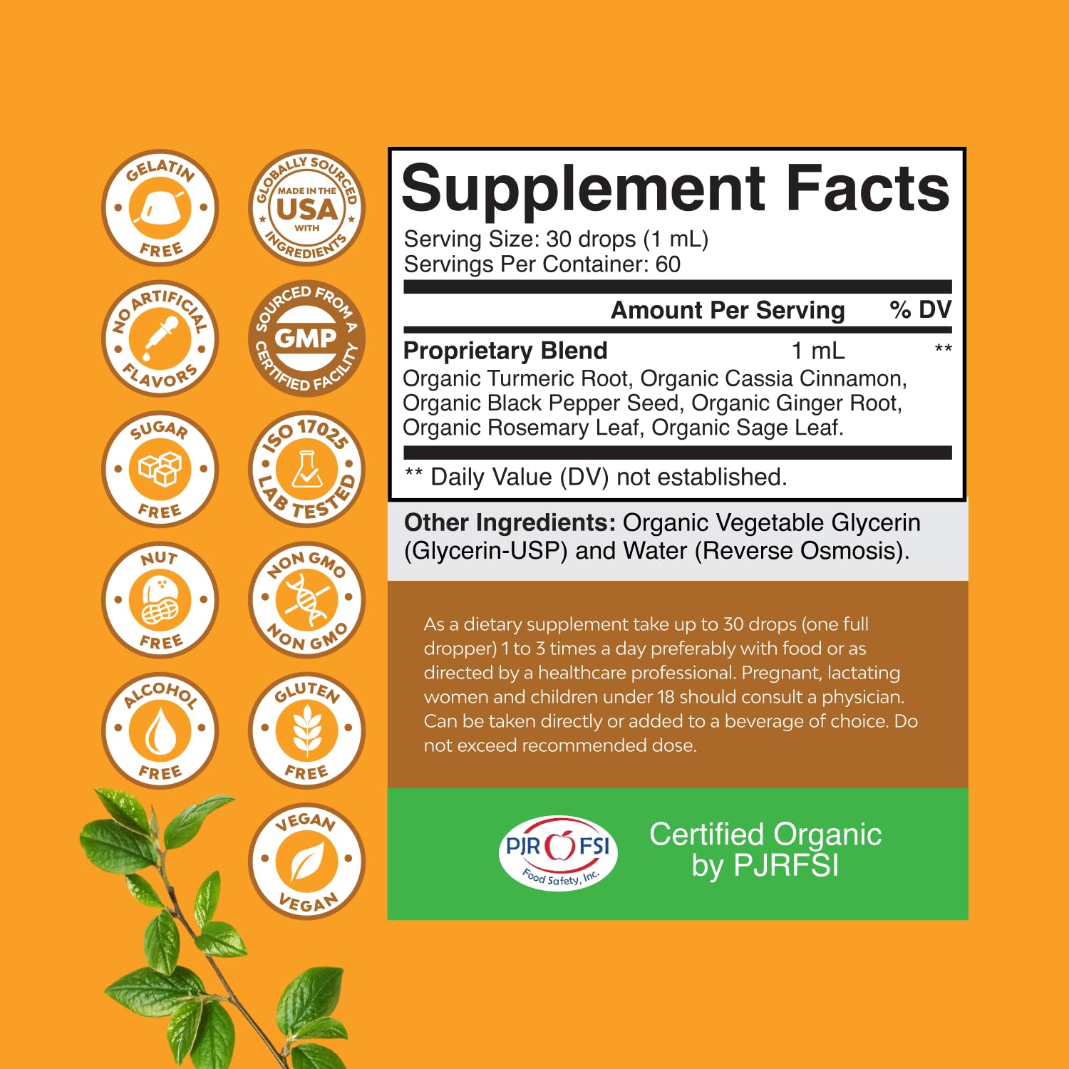 Natures Craft Turmeric Drops: frasco orgánico con cúrcuma de calidad.